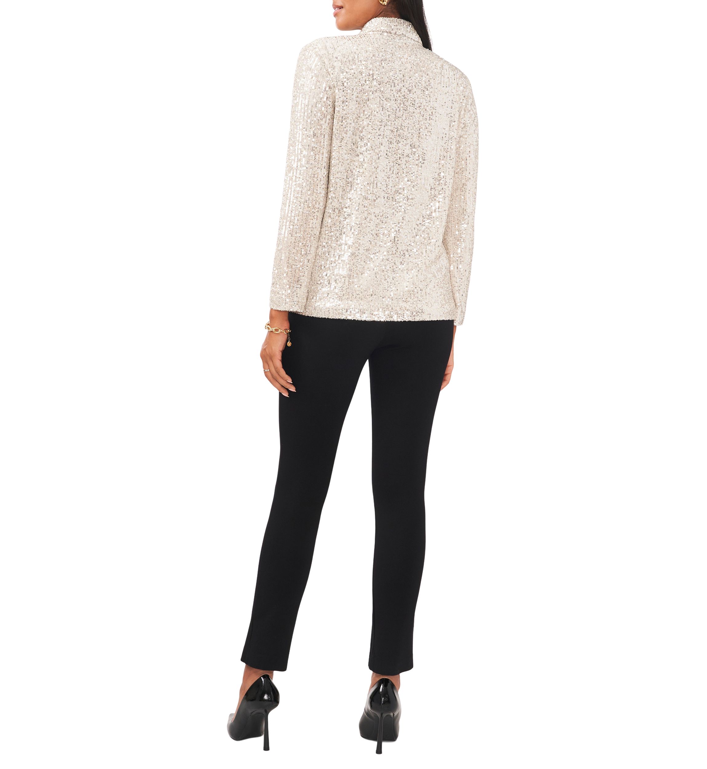Womens Notch Collar Sequin Blazer 