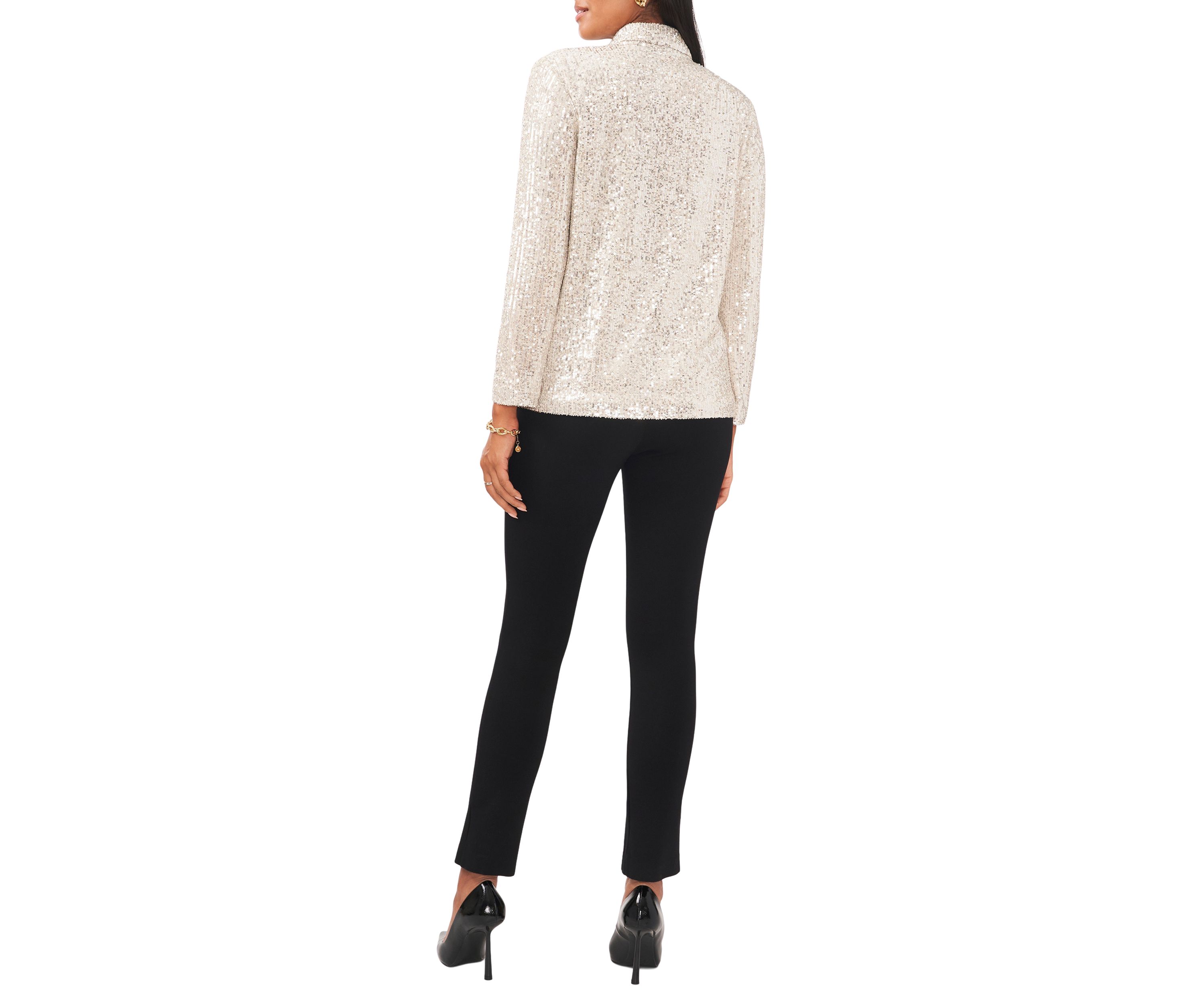 Womens Notch Collar Sequin Blazer 