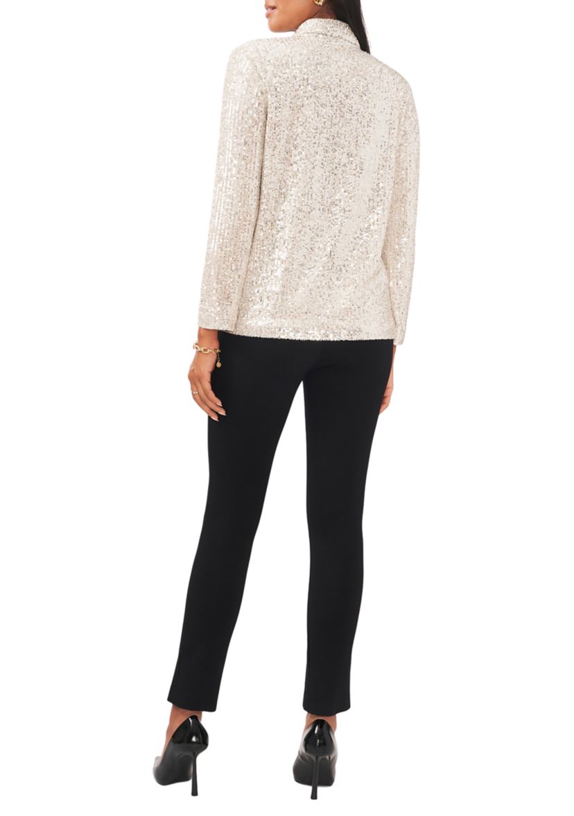 Womens Notch Collar Sequin Blazer 