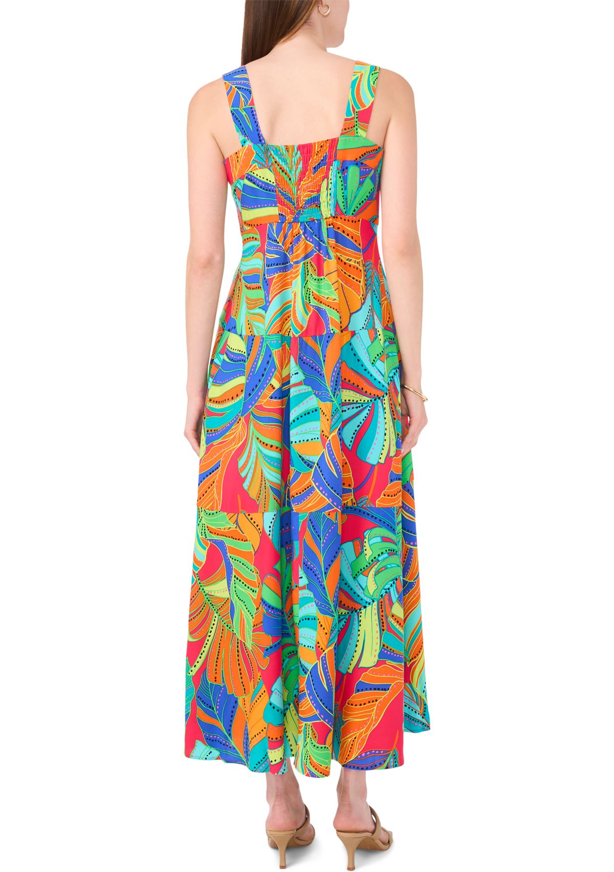 Womens Sleeveless Square Neck Floral Print Maxi Dress