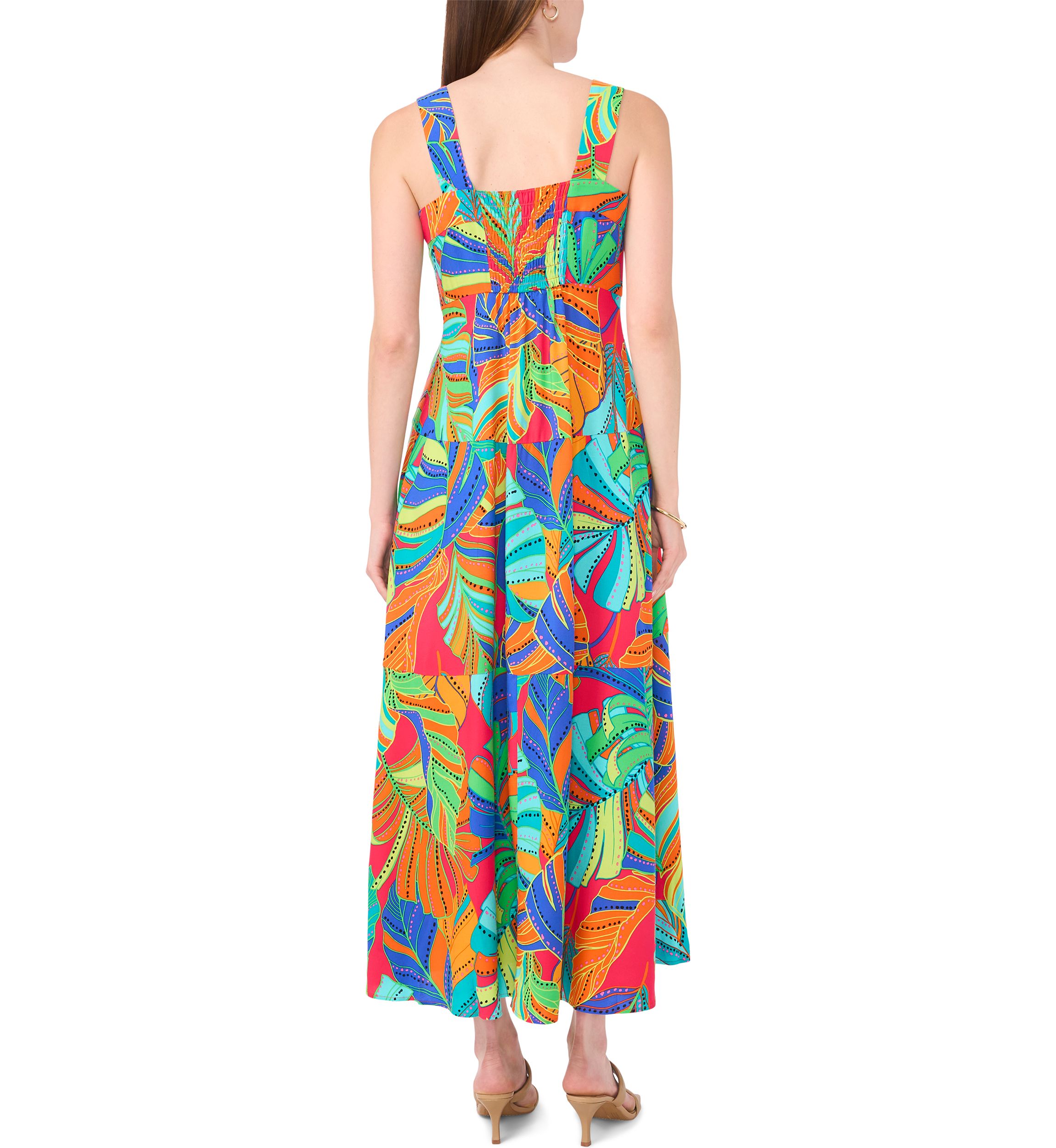 Womens Sleeveless Square Neck Floral Print Maxi Dress