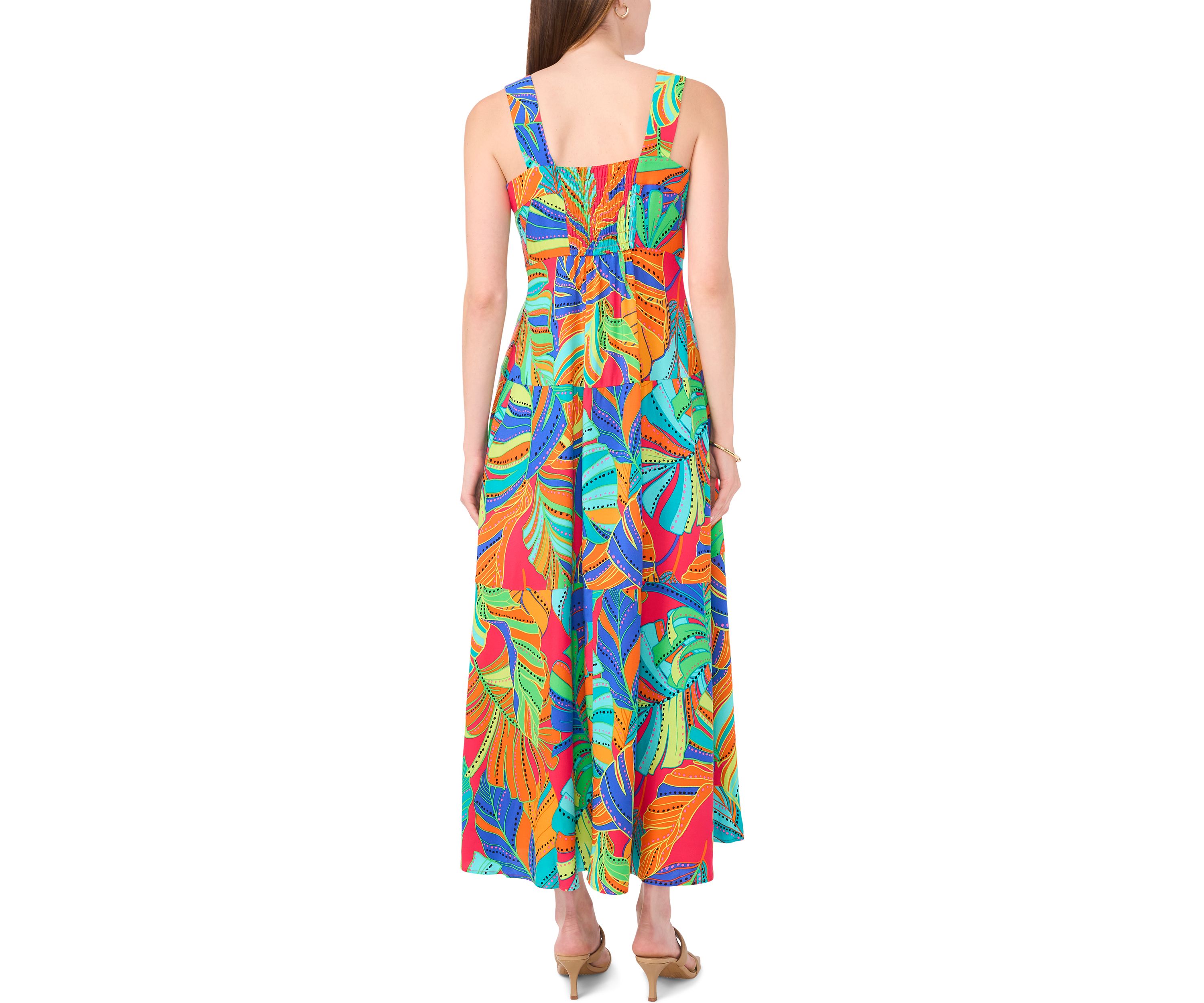 Womens Sleeveless Square Neck Floral Print Maxi Dress