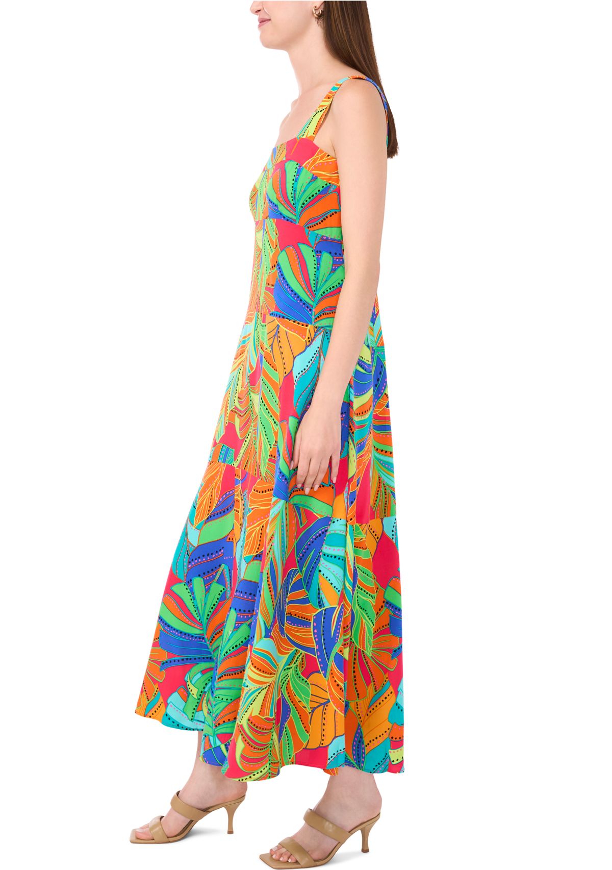 Womens Sleeveless Square Neck Floral Print Maxi Dress