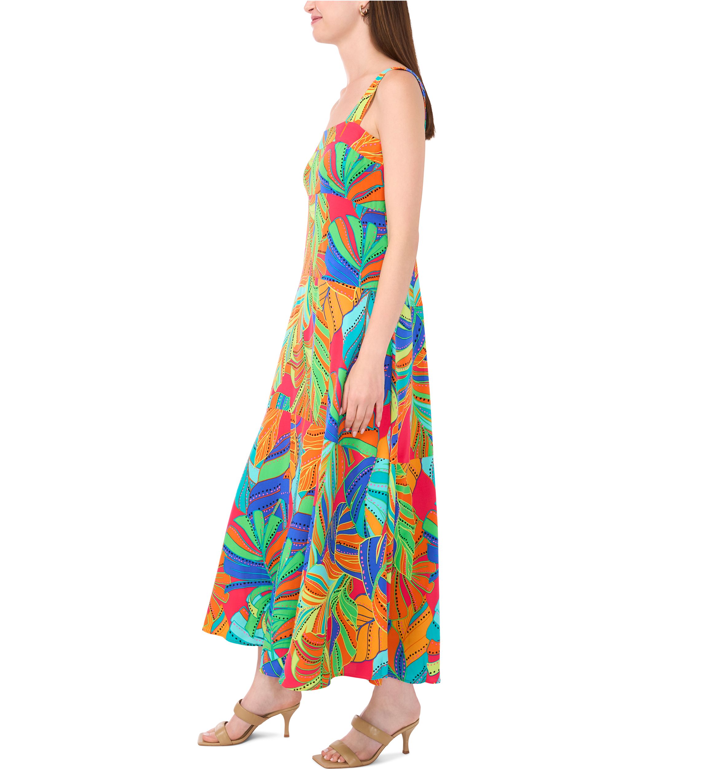 Womens Sleeveless Square Neck Floral Print Maxi Dress