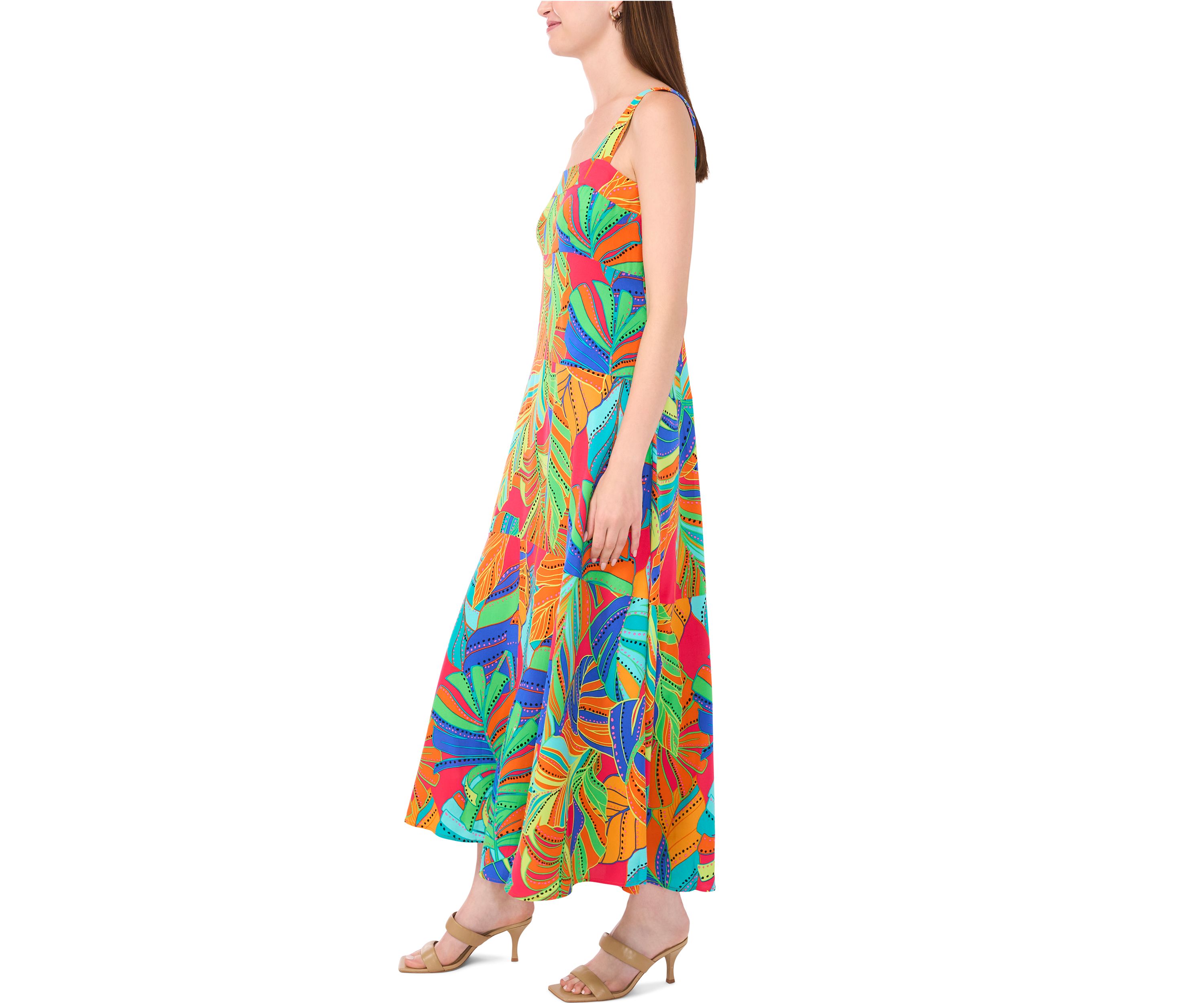 Womens Sleeveless Square Neck Floral Print Maxi Dress