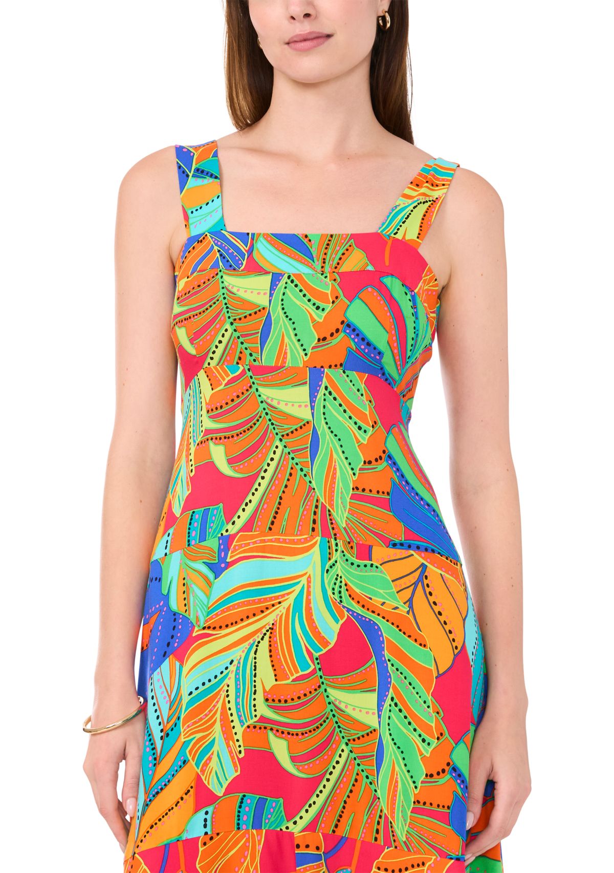 Womens Sleeveless Square Neck Floral Print Maxi Dress