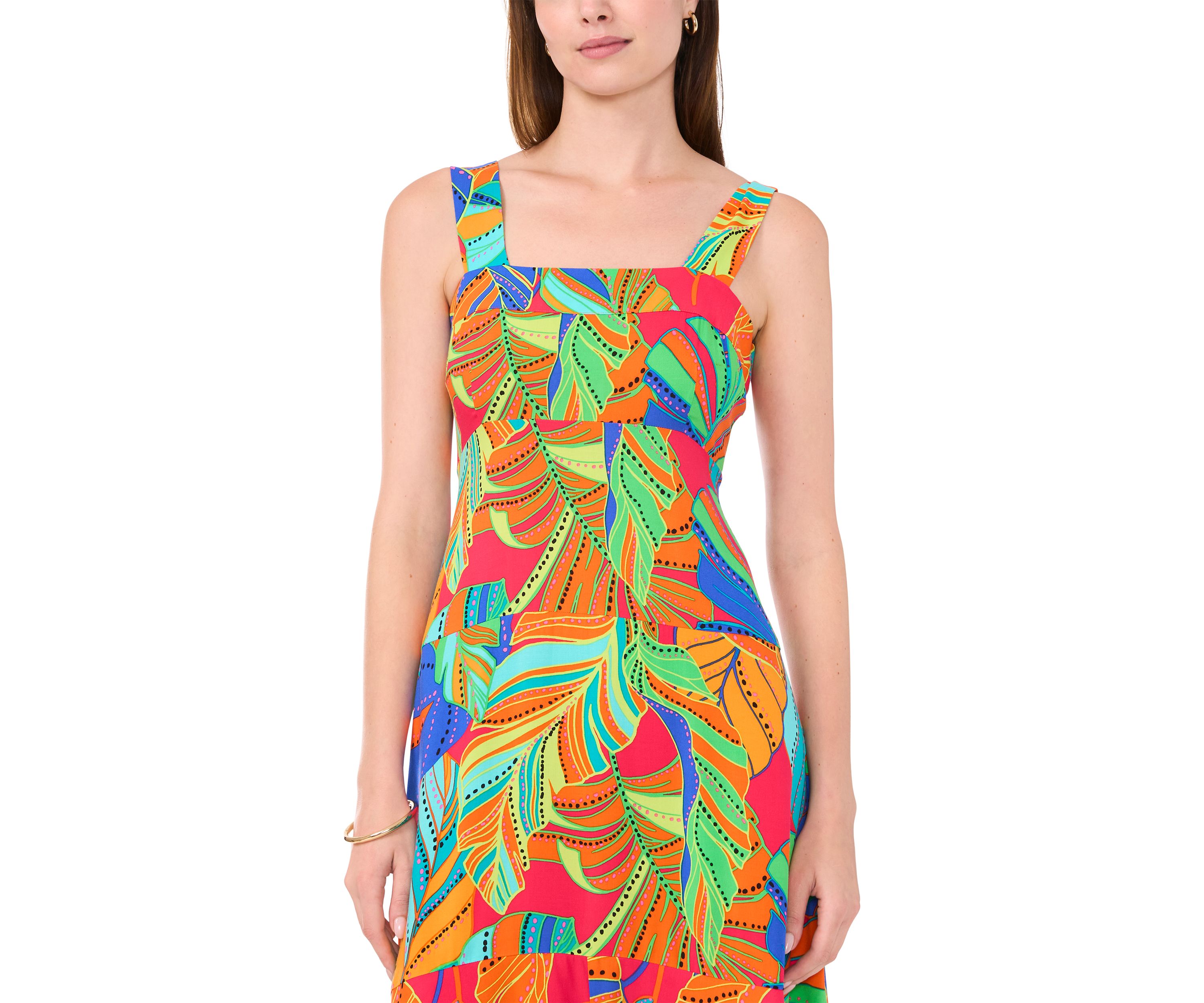 Womens Sleeveless Square Neck Floral Print Maxi Dress