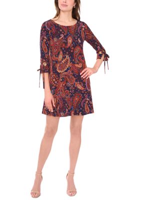 MSK Women's Floral Printed A-Line Dress, Navy Blue, Medium