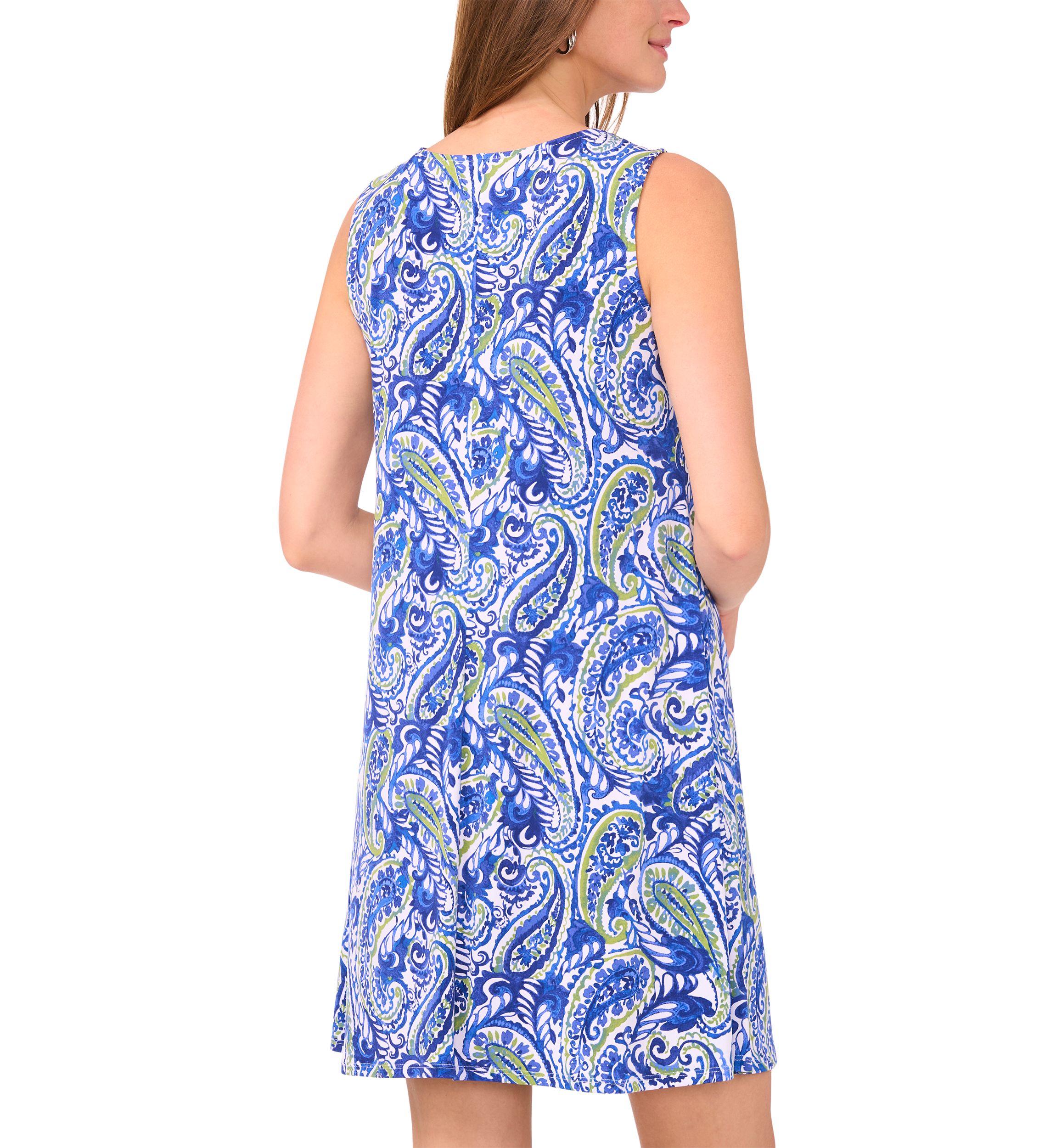 Womens Sleeveless Crew Neck Paisley Print Dress