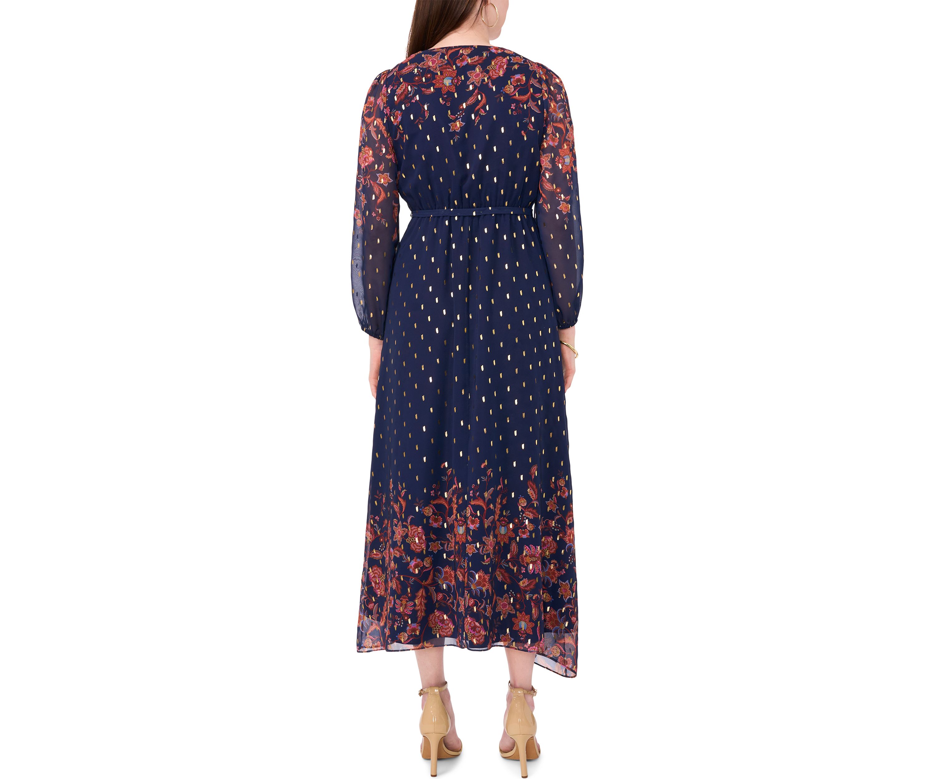 Womens Printed Belted Maxi Fit and Flare Dress