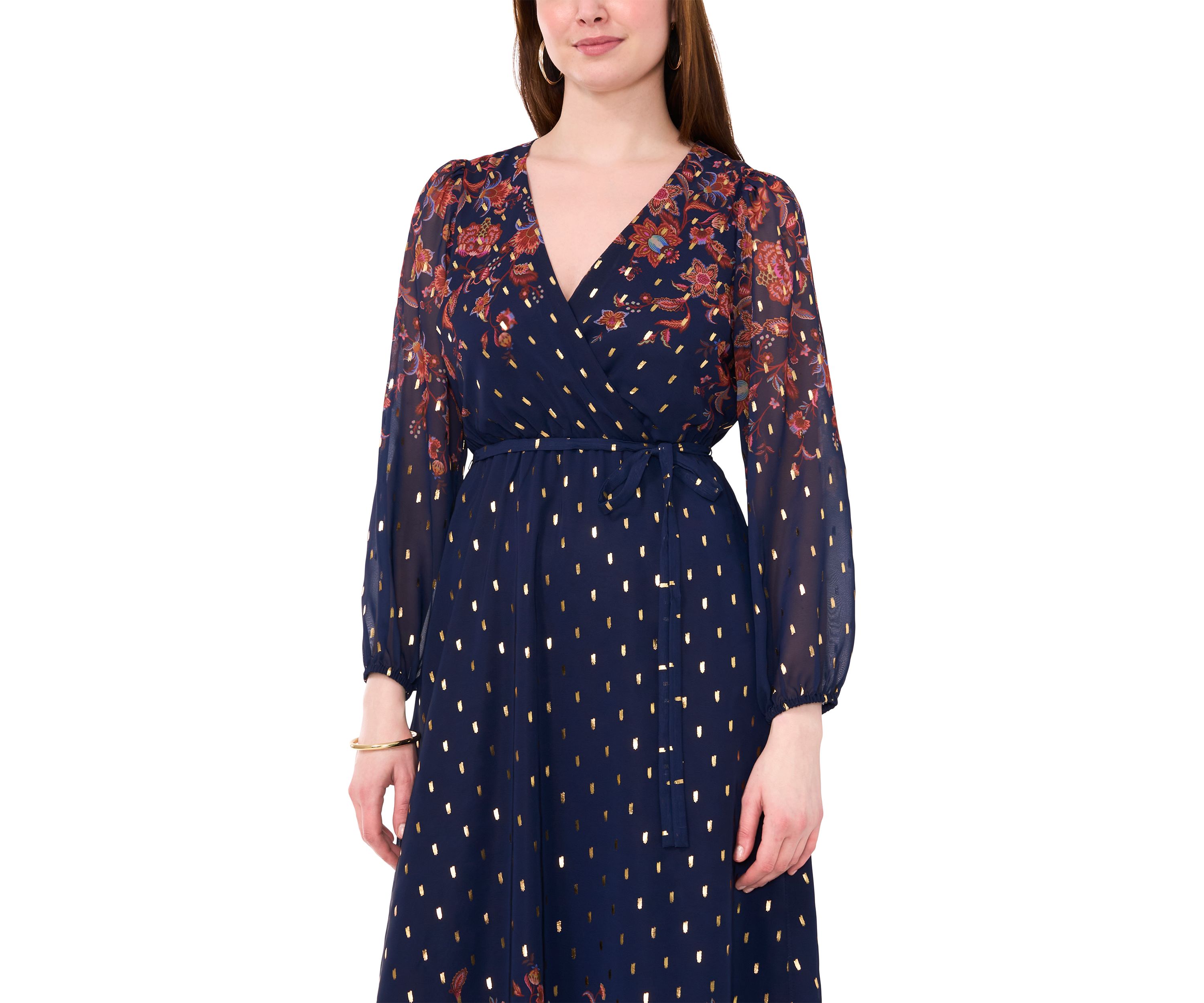 Womens Printed Belted Maxi Fit and Flare Dress