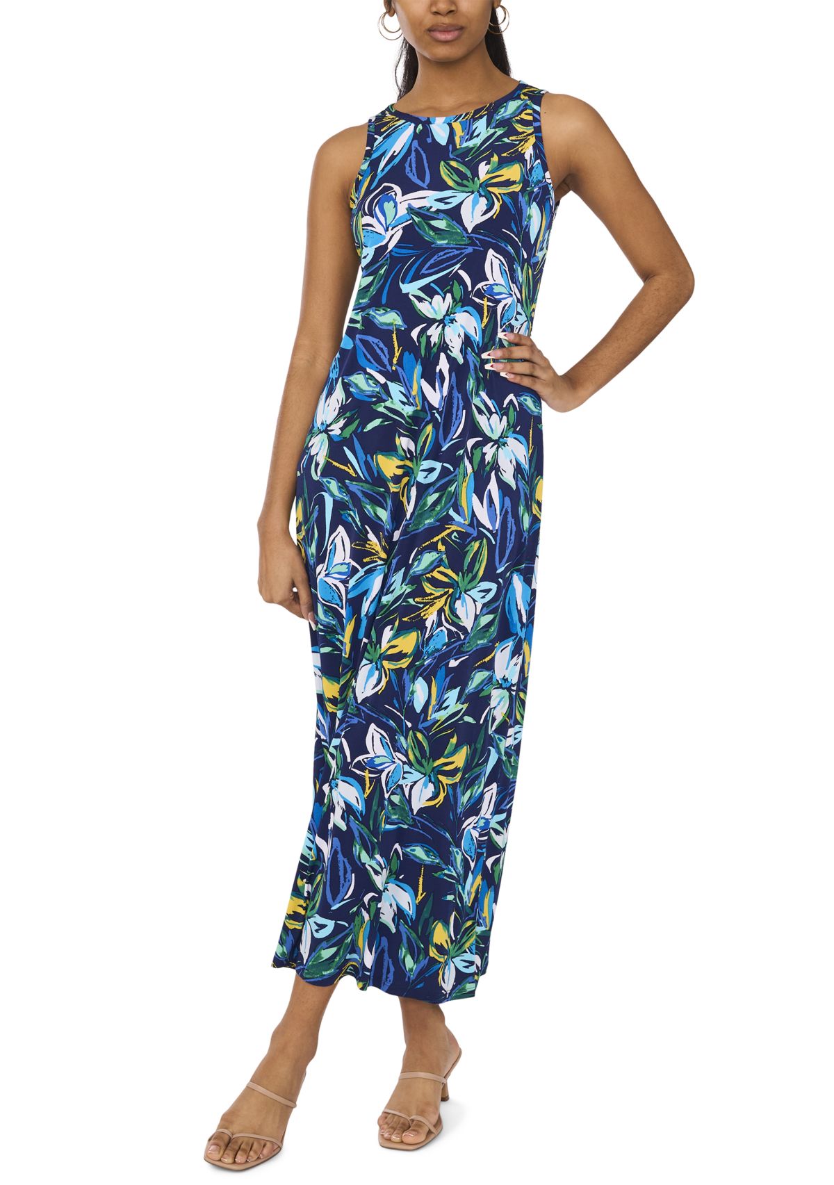 Womens Sleeveless Floral Print Maxi Dress