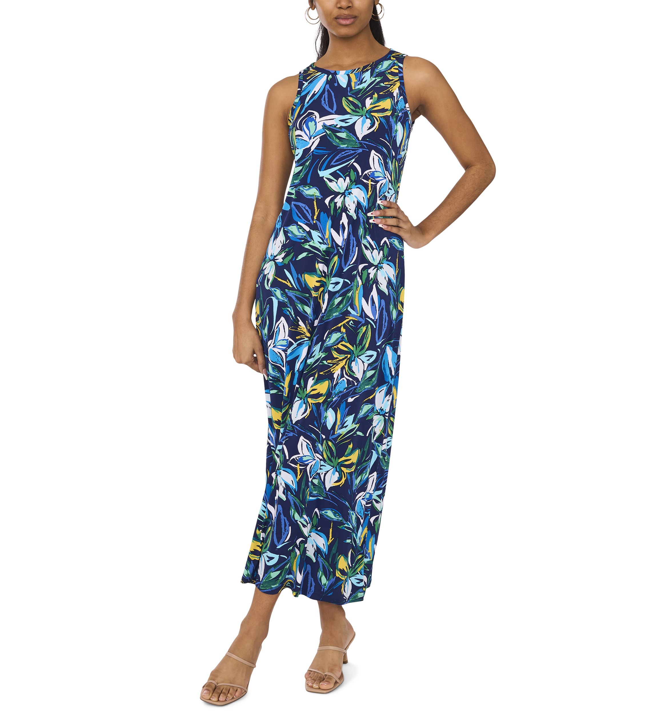 Womens Sleeveless Floral Print Maxi Dress