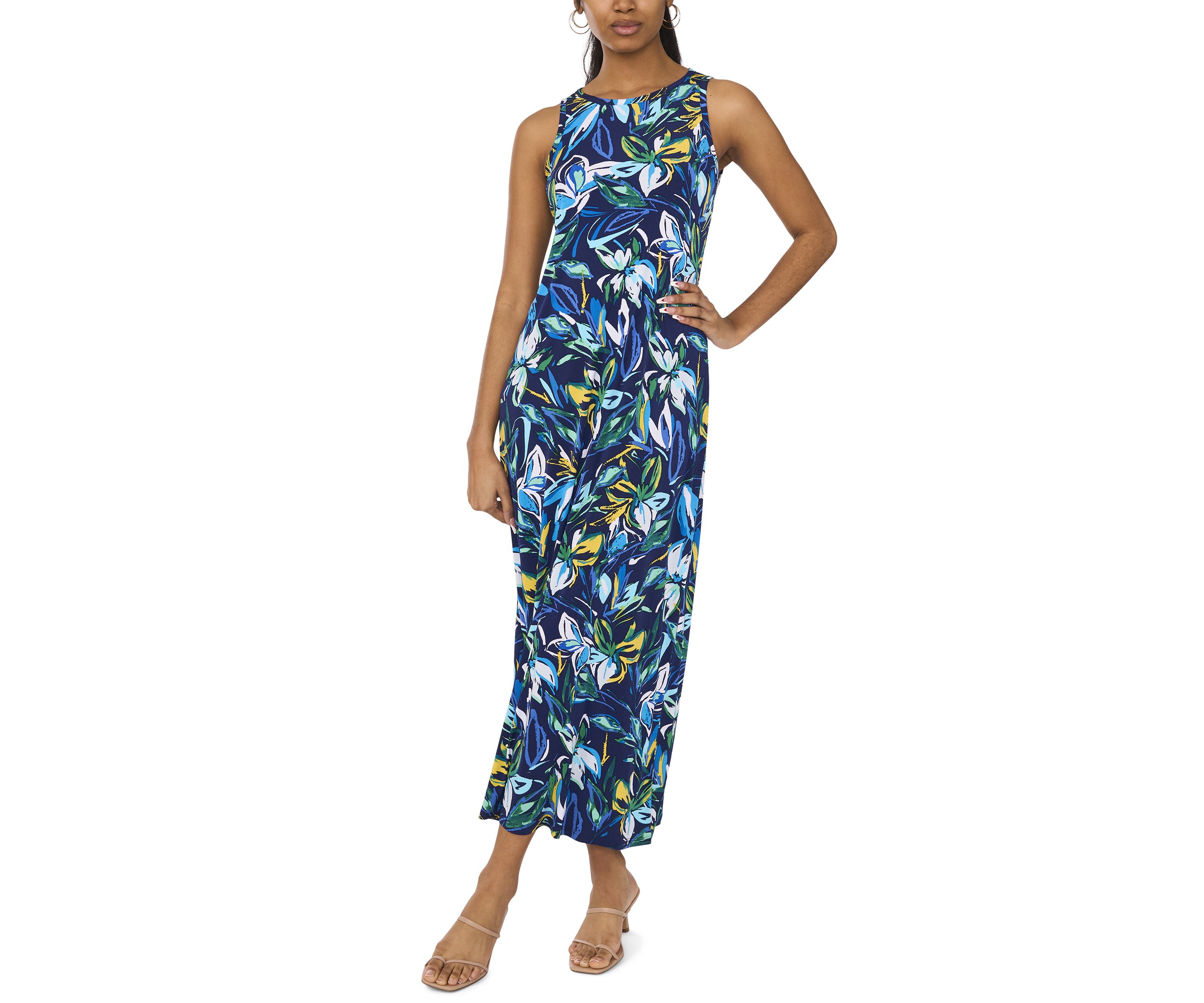 Womens Sleeveless Floral Print Maxi Dress