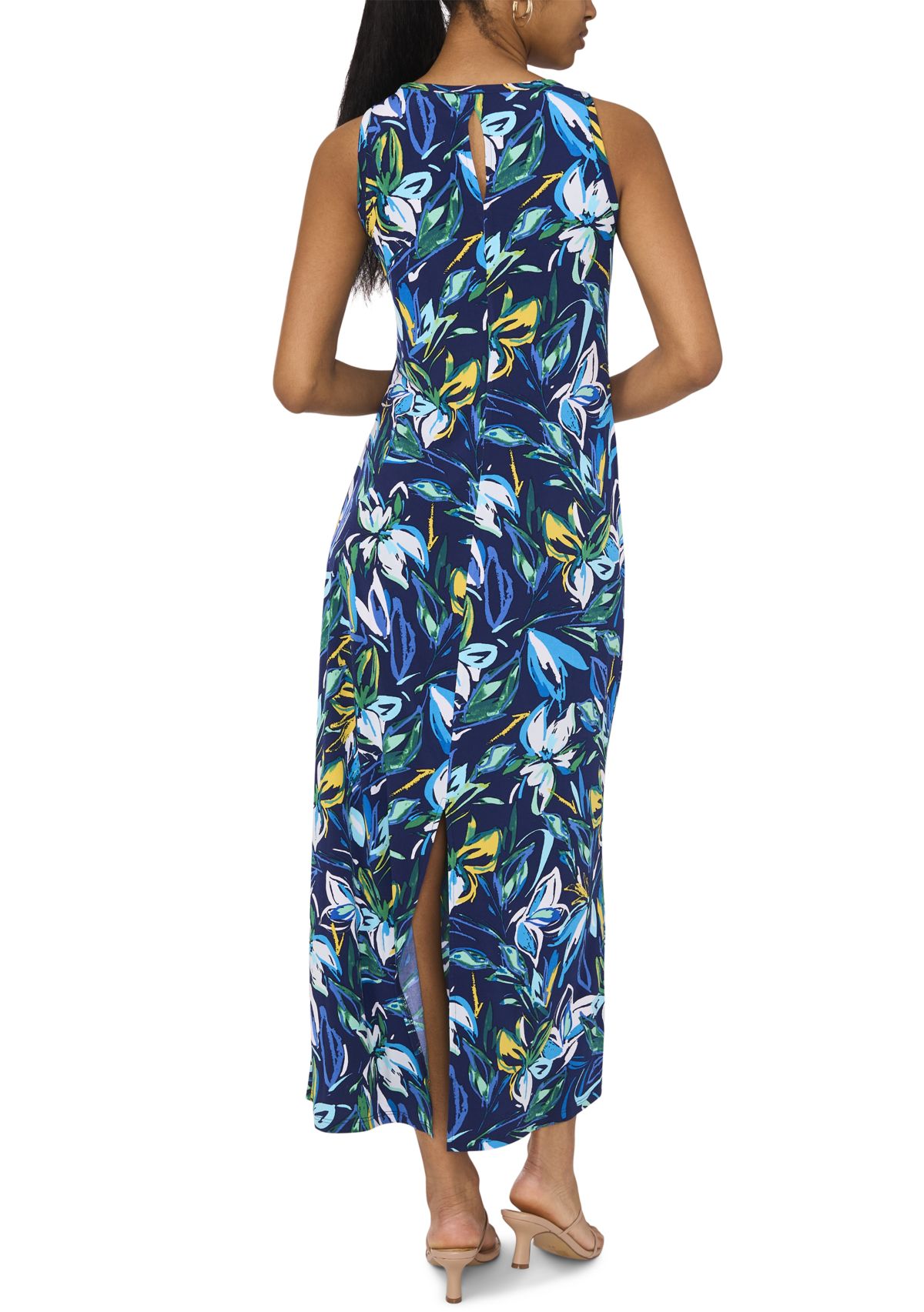 Womens Sleeveless Floral Print Maxi Dress