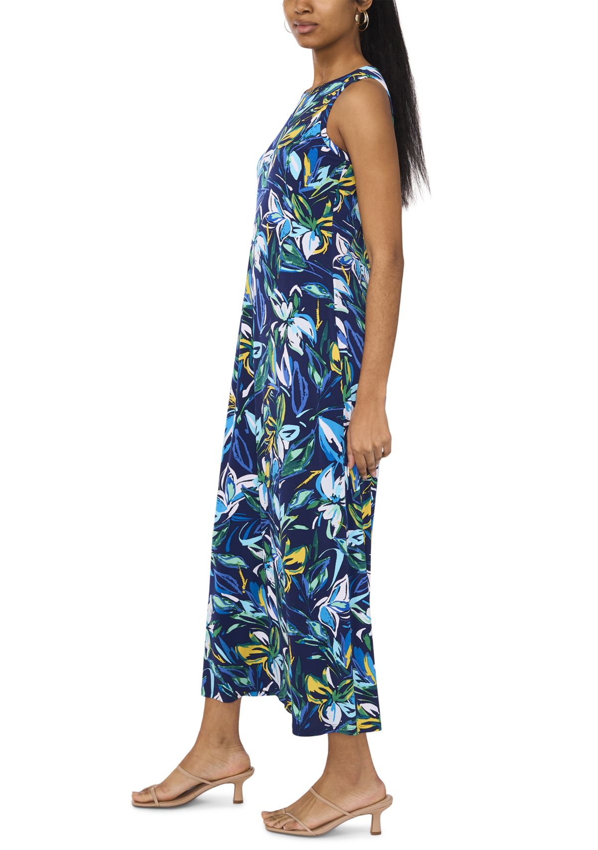 Womens Sleeveless Floral Print Maxi Dress