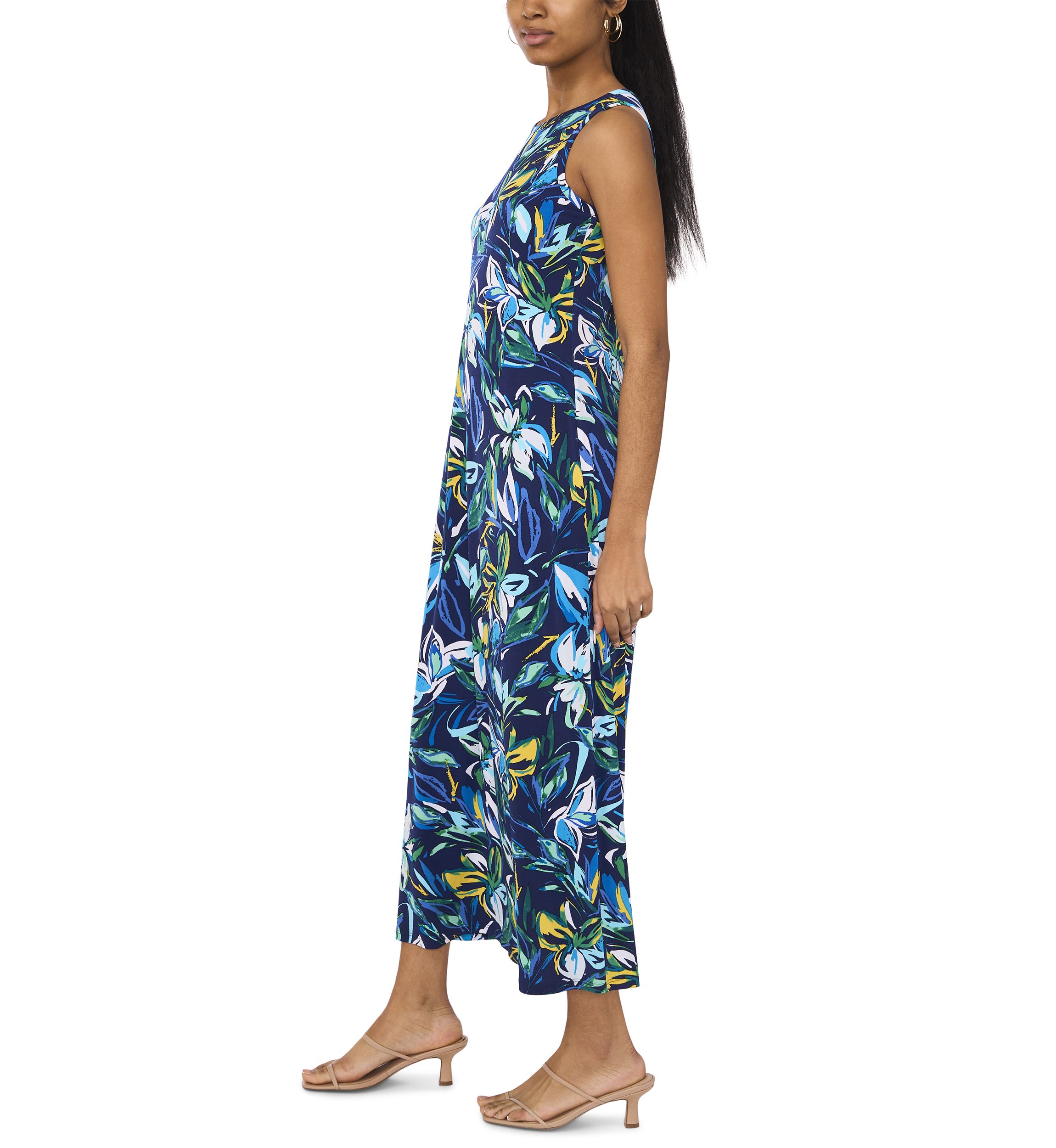 Womens Sleeveless Floral Print Maxi Dress