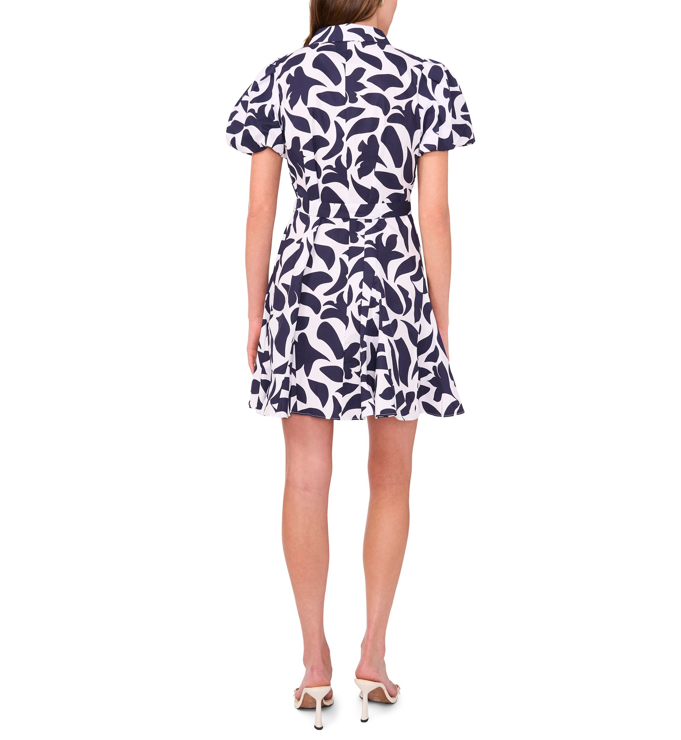 Womens Short Puff Sleeve Collar Neck Floral Print Cotton A-Line Dress