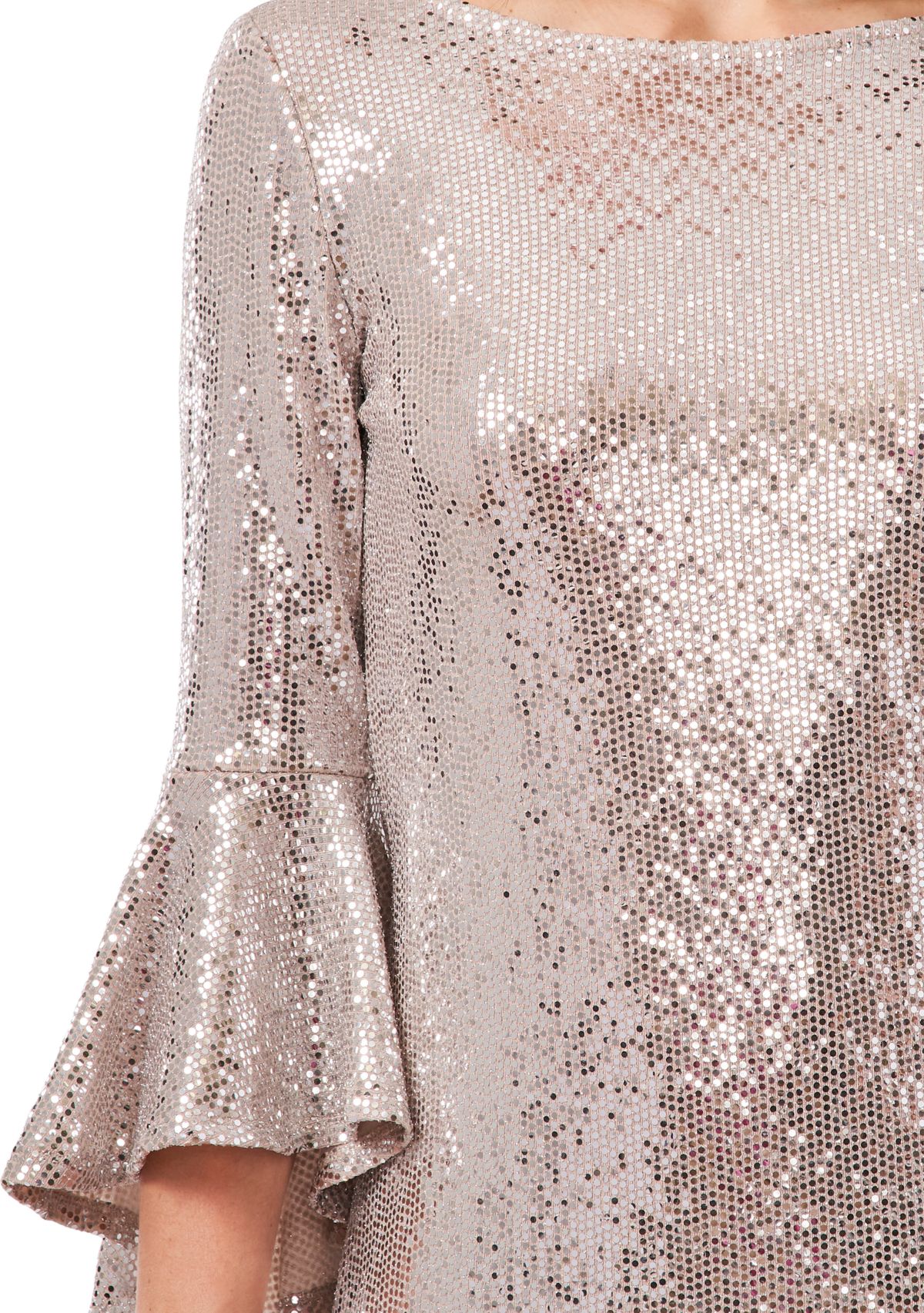 Womens Boat Neck Bell Sleeve Sequin Dress