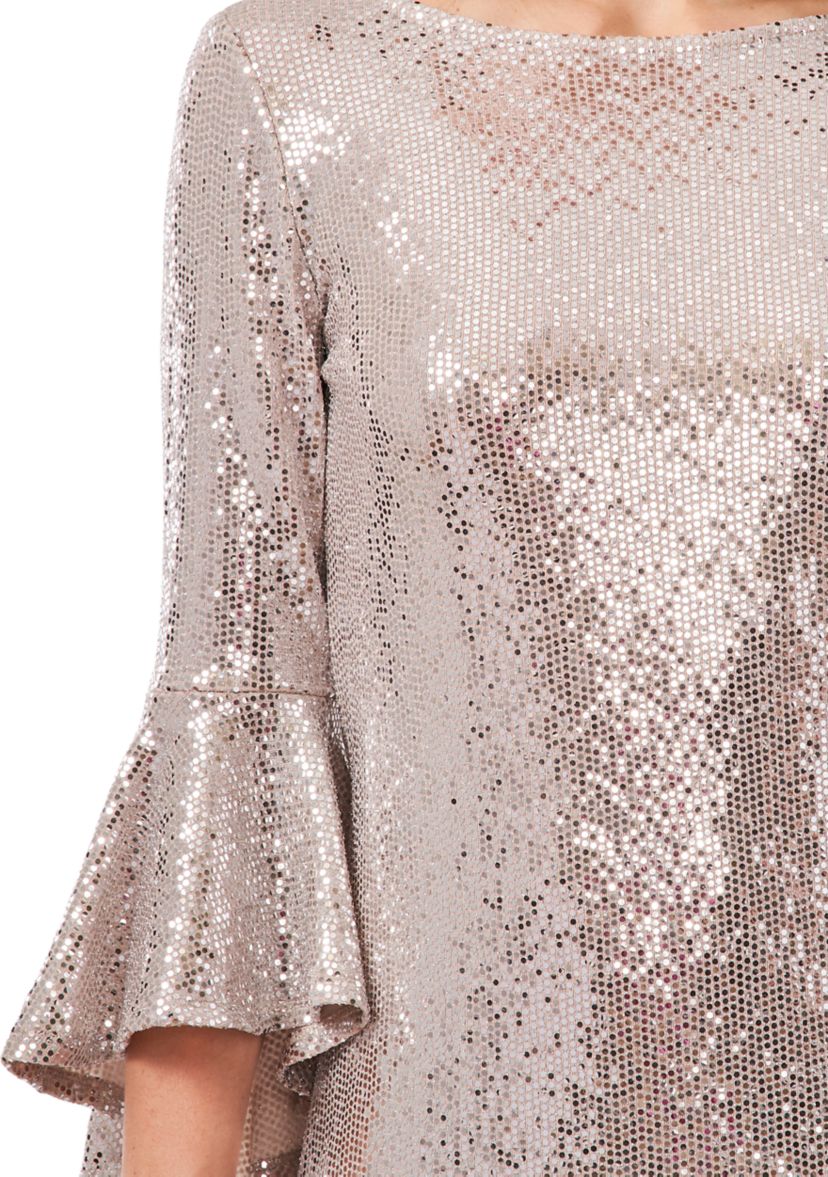 Womens Boat Neck Bell Sleeve Sequin Dress