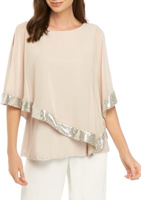 MSK Women's 3/4 Sleeve Sequin Cape Sleeve Blouse | belk