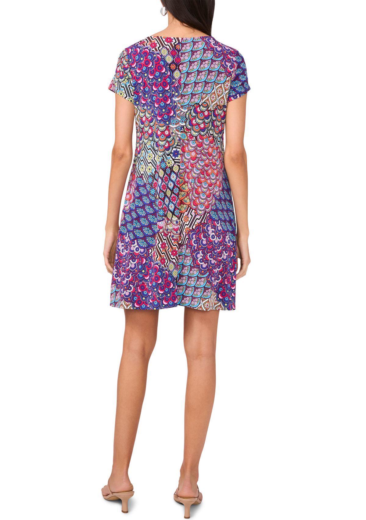 Womens Short Sleeve Crew Neck Abstract Print Dress