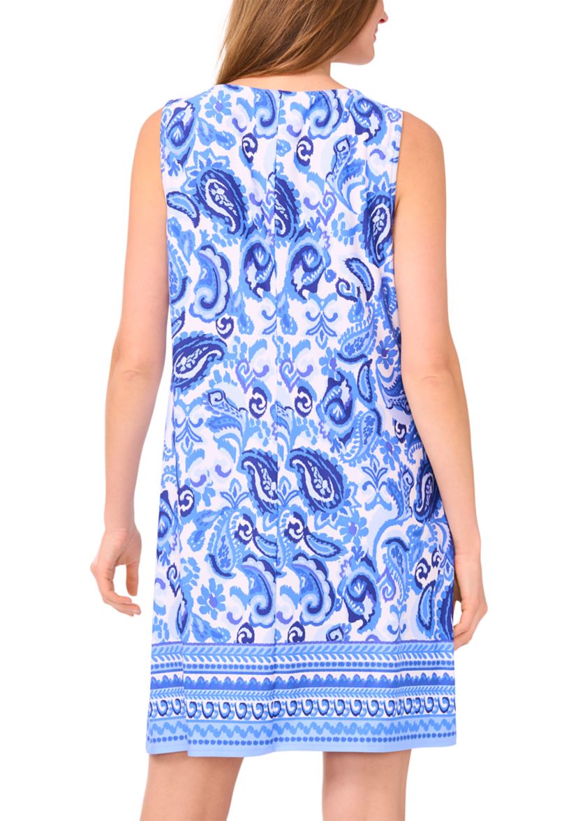 Womens Sleeveless Crew Neck Paisley Print Dress