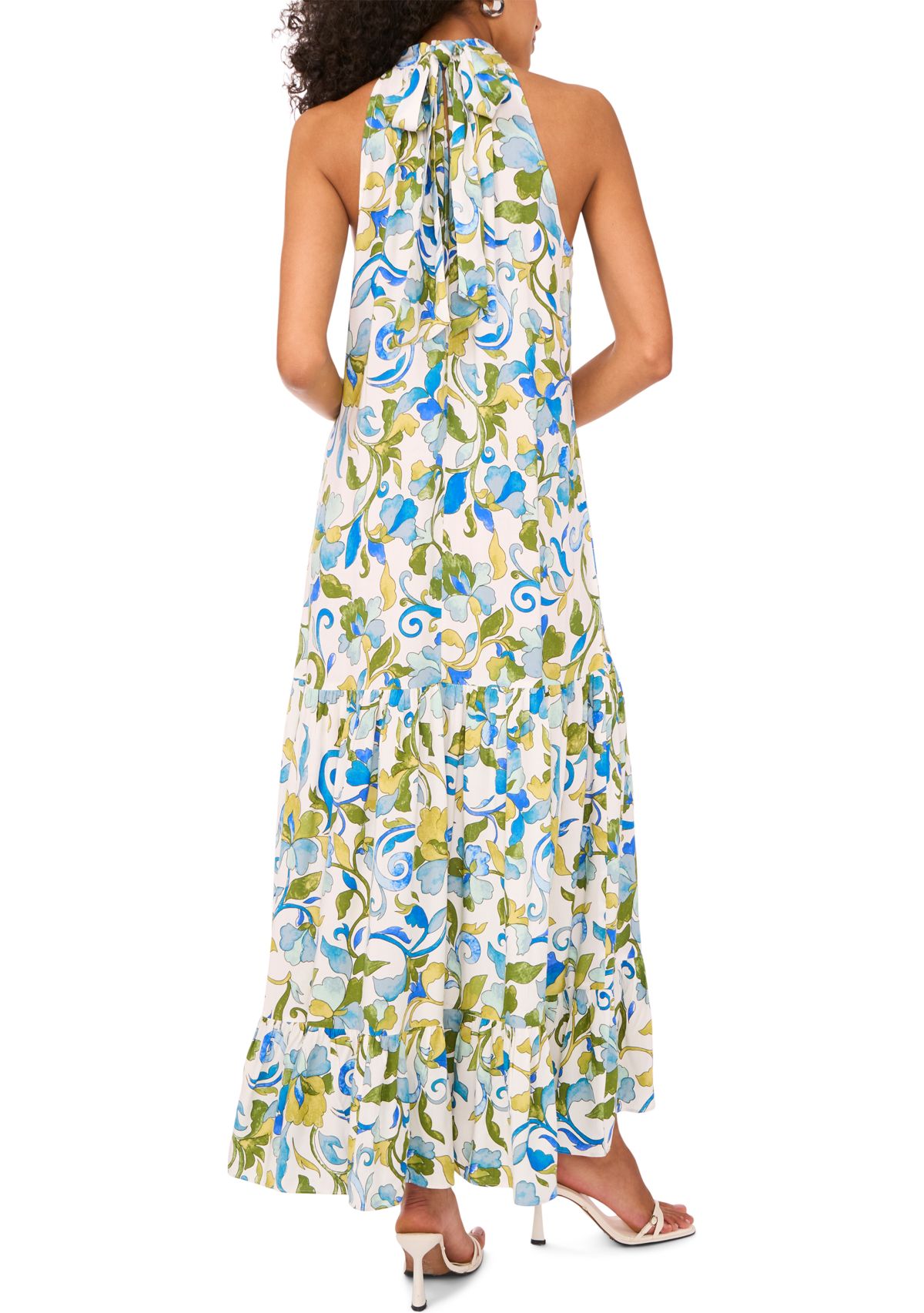 Womens Sleeveless Halter Neck Floral Print Maxi Dress