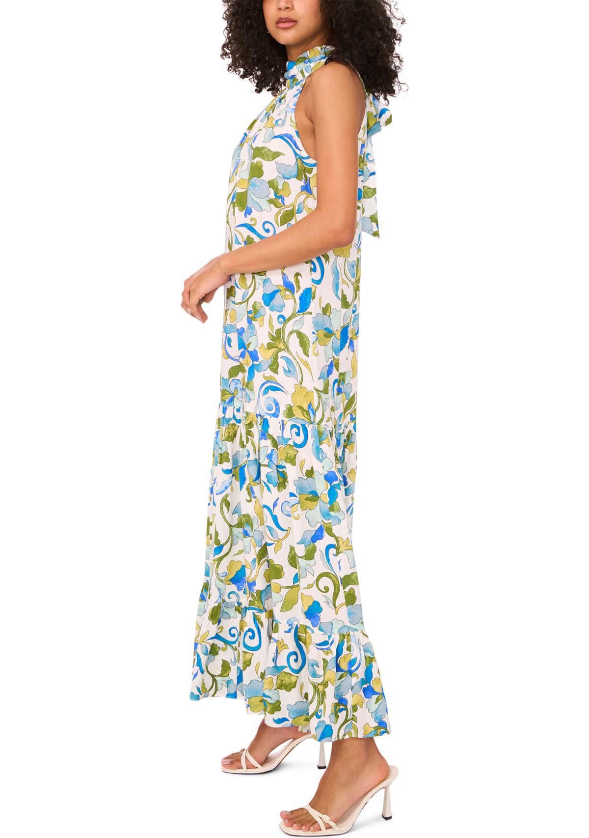 Womens Sleeveless Halter Neck Floral Print Maxi Dress