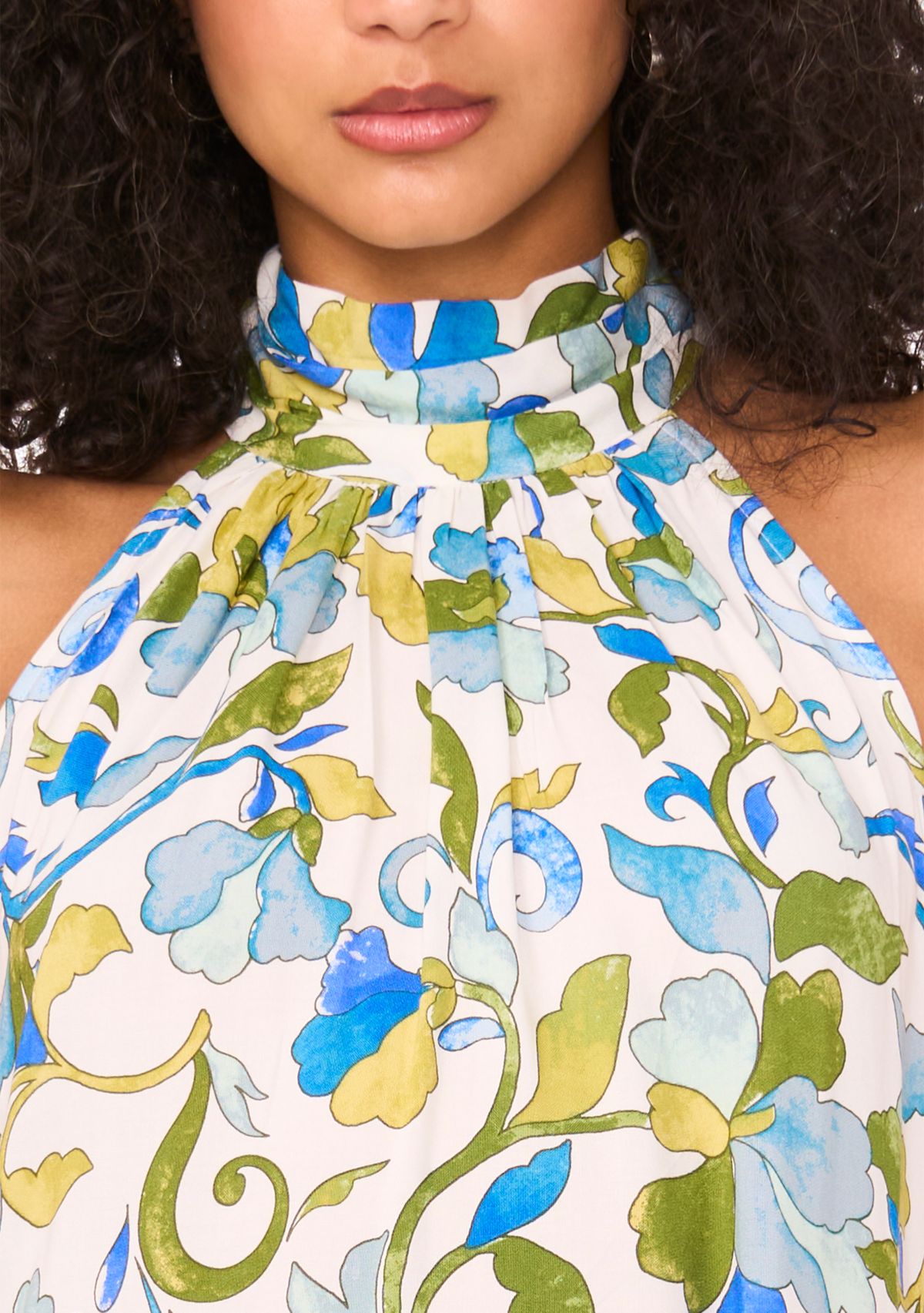 Womens Sleeveless Halter Neck Floral Print Maxi Dress