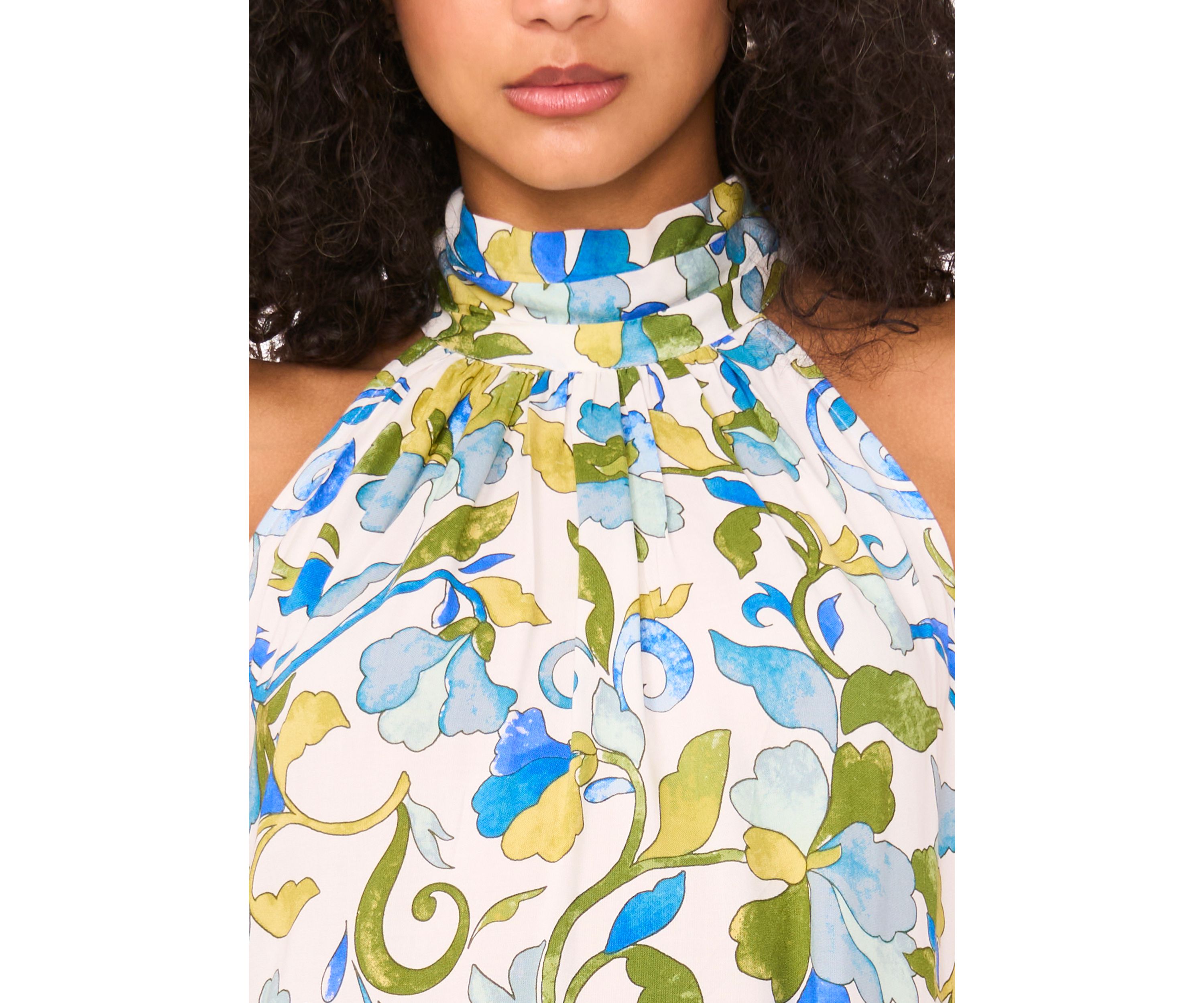 Womens Sleeveless Halter Neck Floral Print Maxi Dress