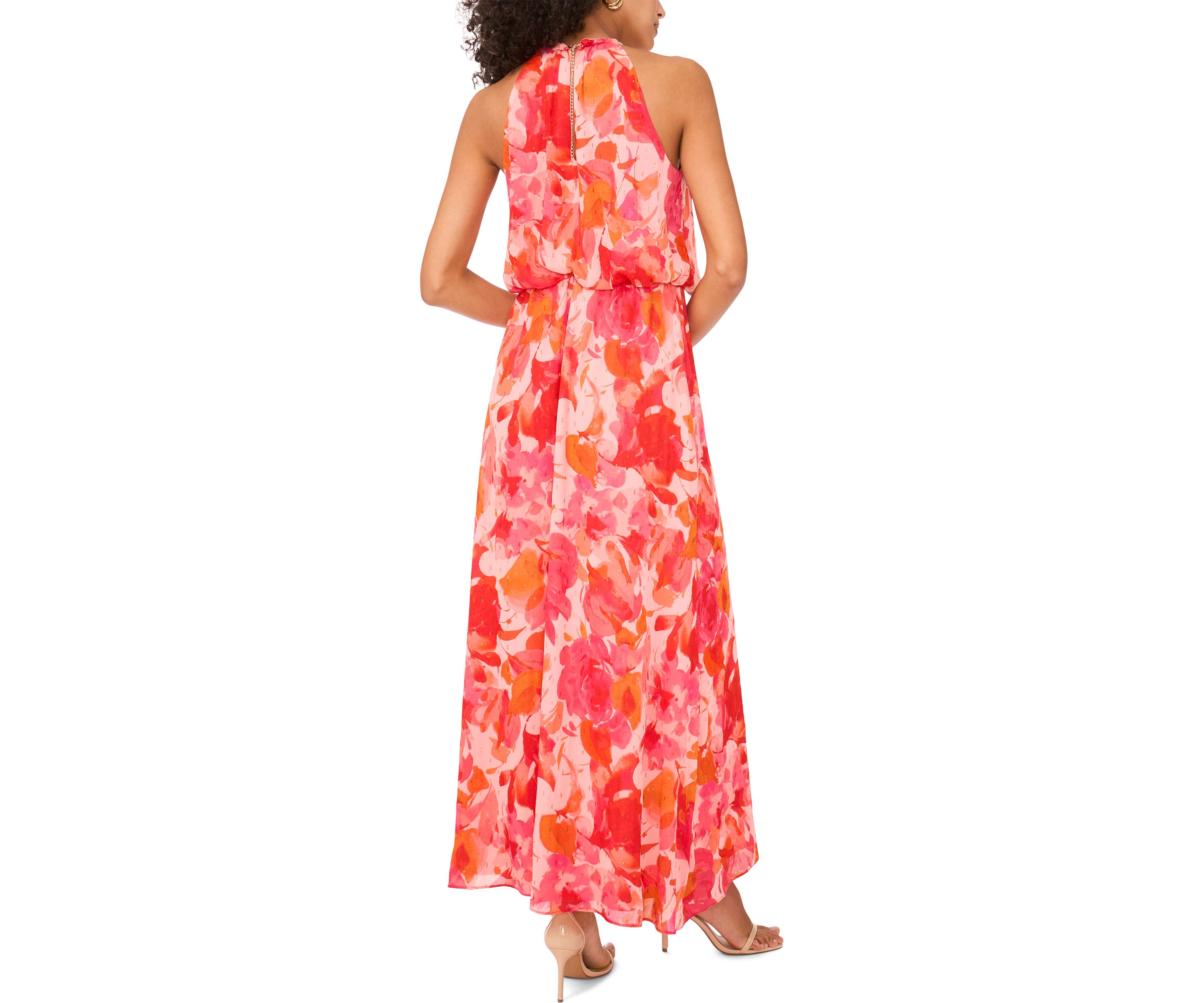 Womens Sleeveless Halter Neck Floral Print Maxi Dress