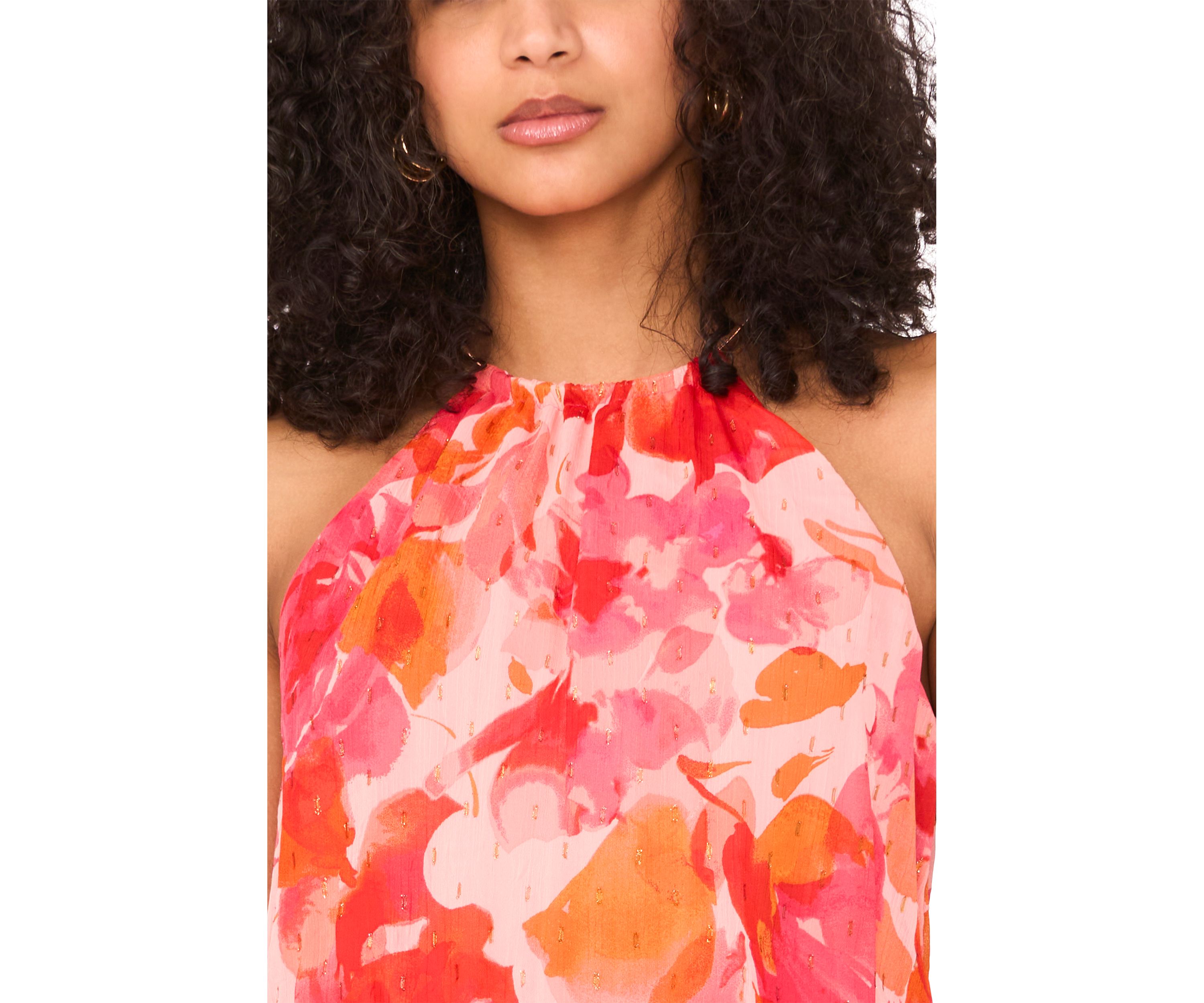 Womens Sleeveless Halter Neck Floral Print Maxi Dress