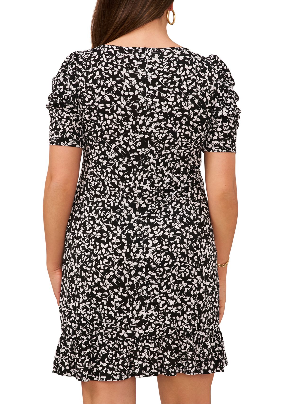 Womens Short Sleeve Crew Neck Dot Print A-Line Dress