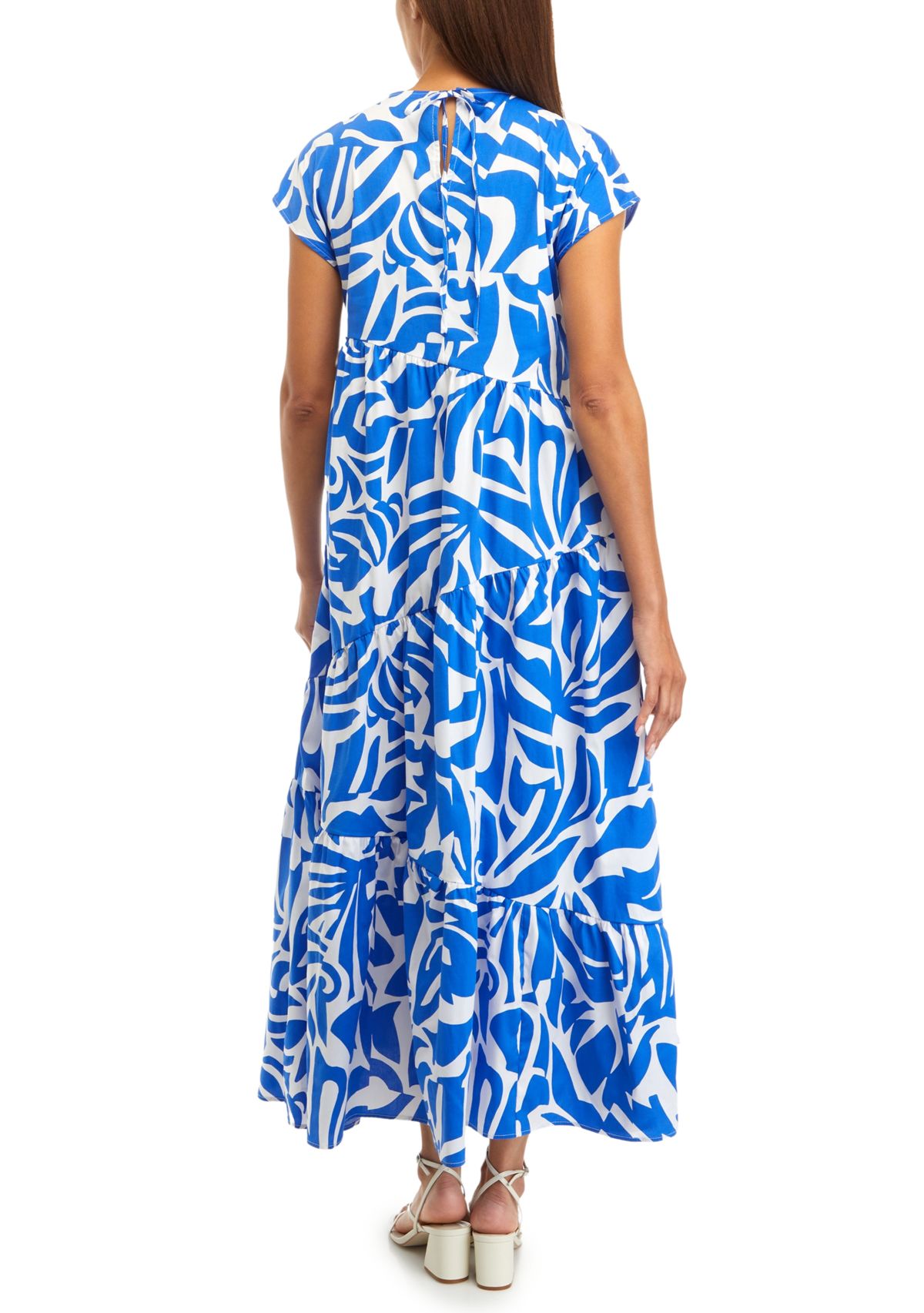 Womens Short Sleeve Keyhole Abstract Print Cotton Midi Dress