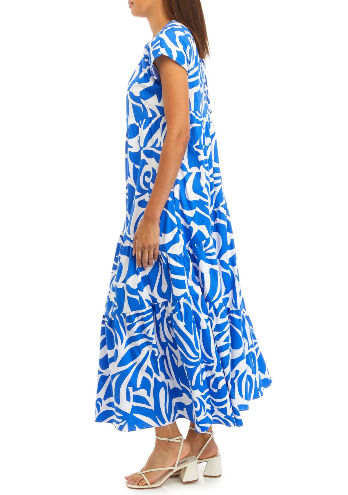 Womens Short Sleeve Keyhole Abstract Print Cotton Midi Dress