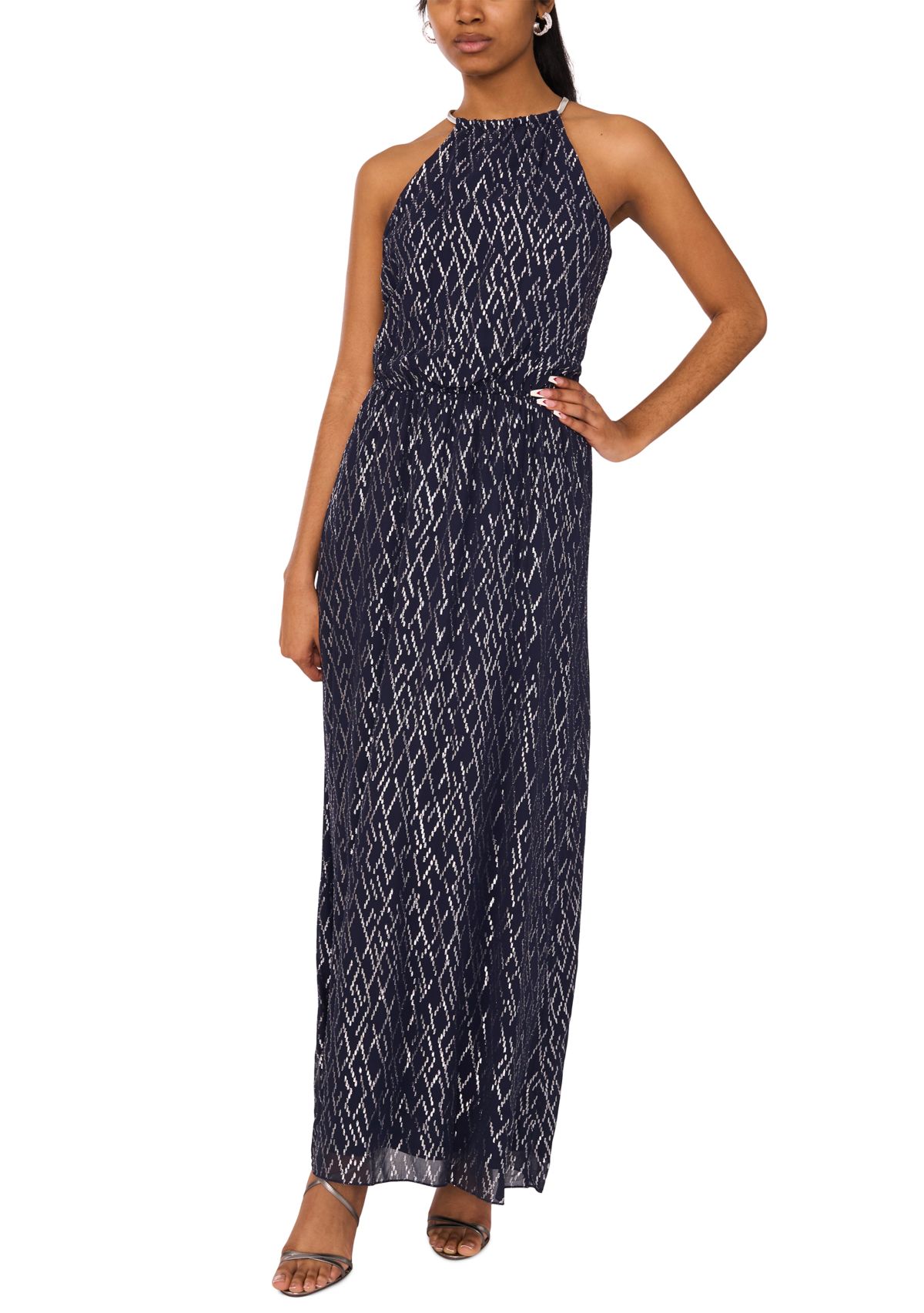 Womens Halter Foil Print Long Dress