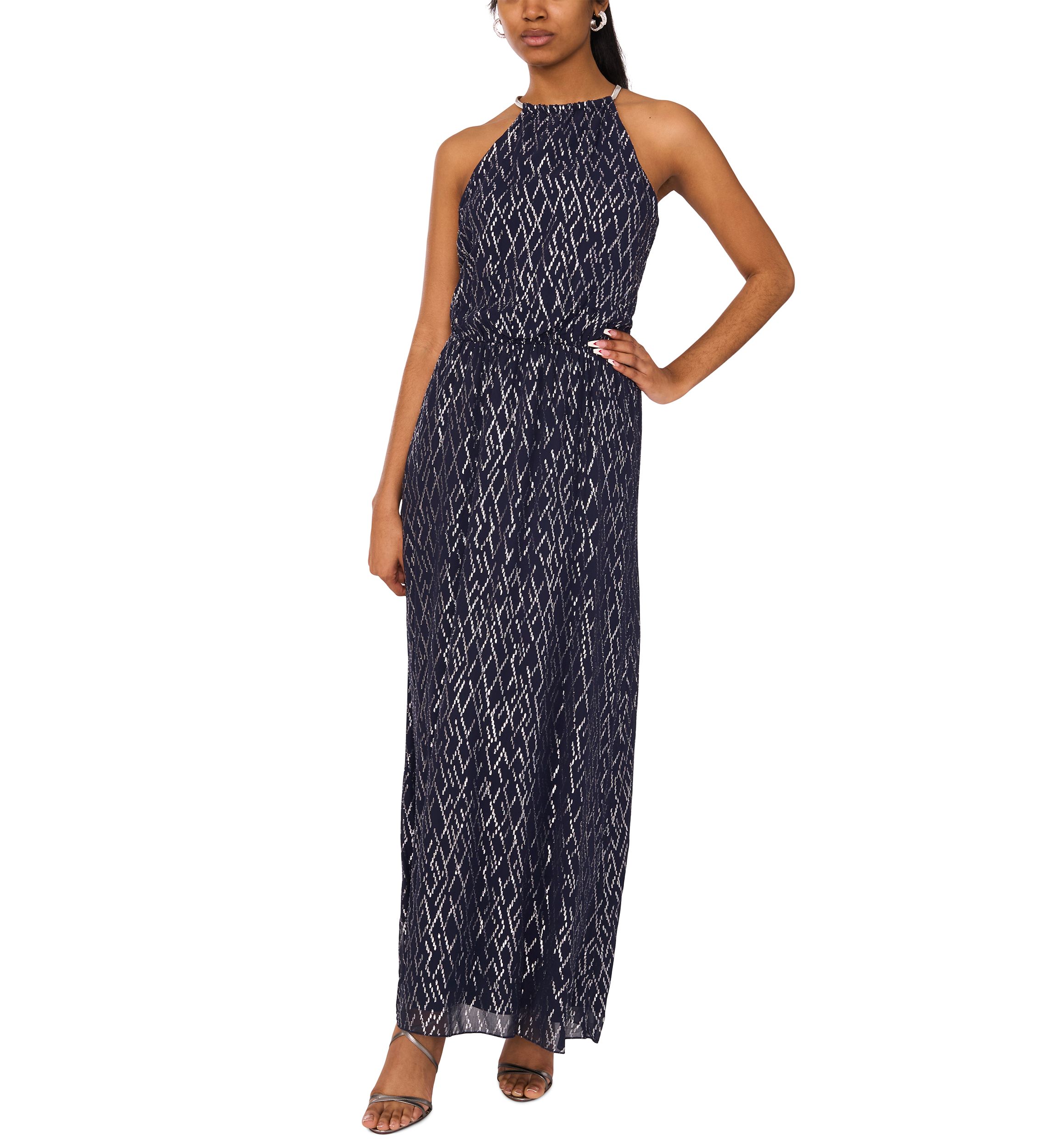 msk halter dress Women's Foil Print Long Belk