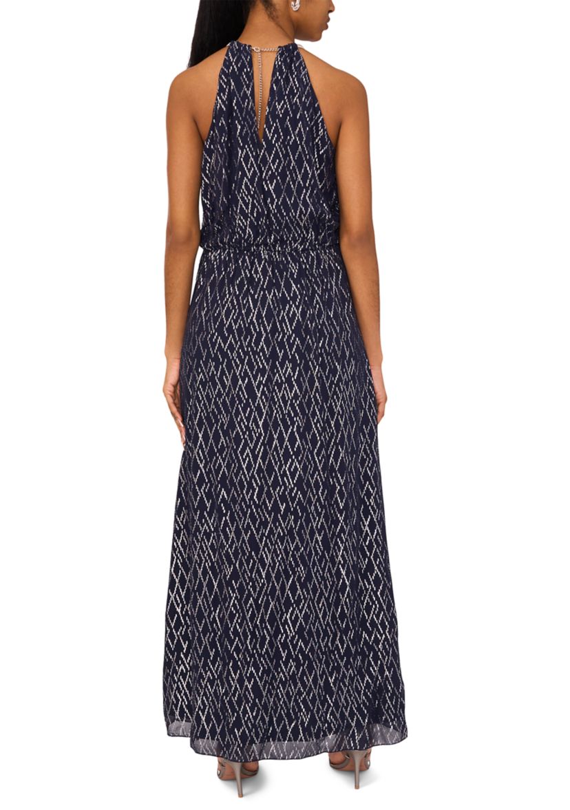 Womens Halter Foil Print Long Dress