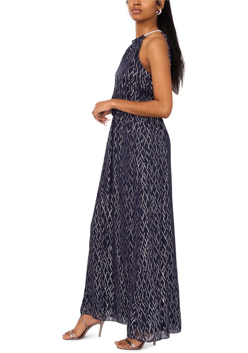Womens Halter Foil Print Long Dress