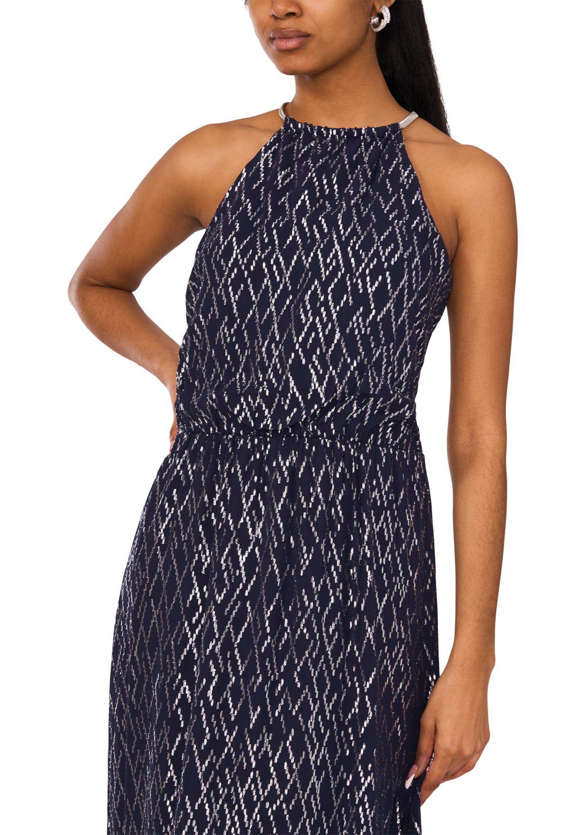 Womens Halter Foil Print Long Dress