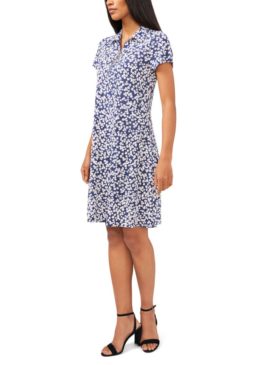 msk short sleeve floral shirt dress MSK Women's Short Sleeve Zip Neck Floral Print Dress