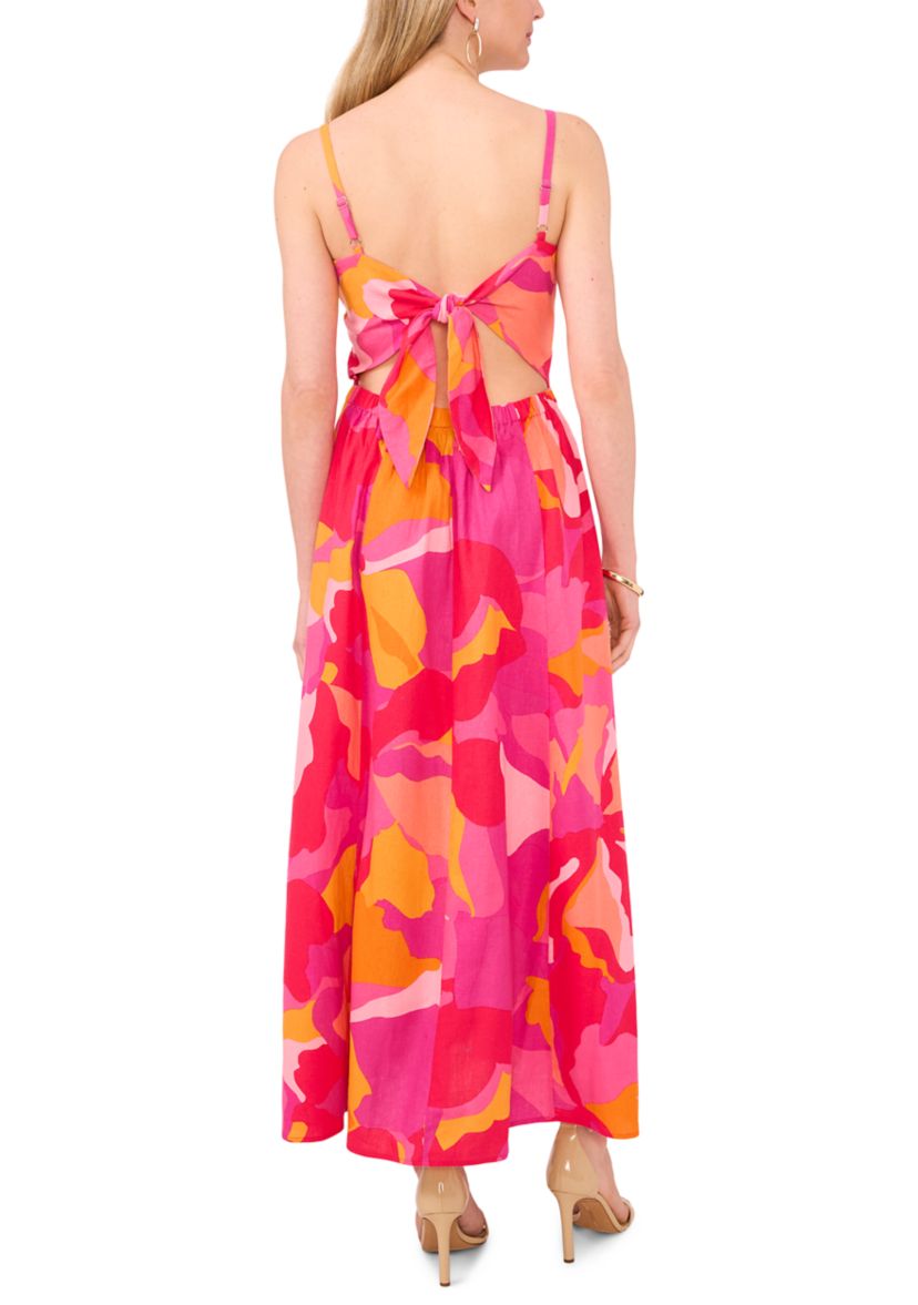 Womens Sleeveless Floral V-Neck Fit and Flare Maxi Dress