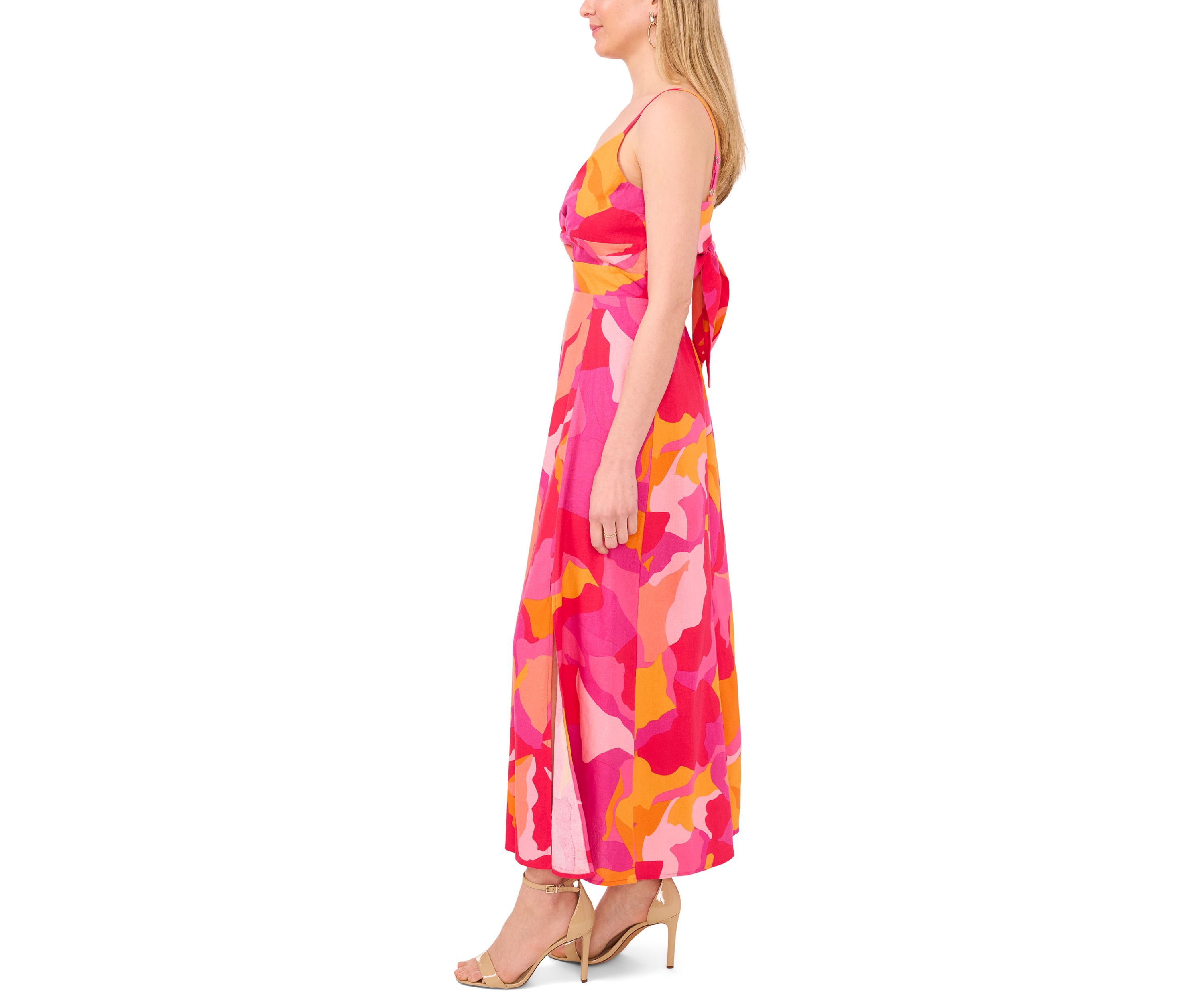 Womens Sleeveless Floral V-Neck Fit and Flare Maxi Dress
