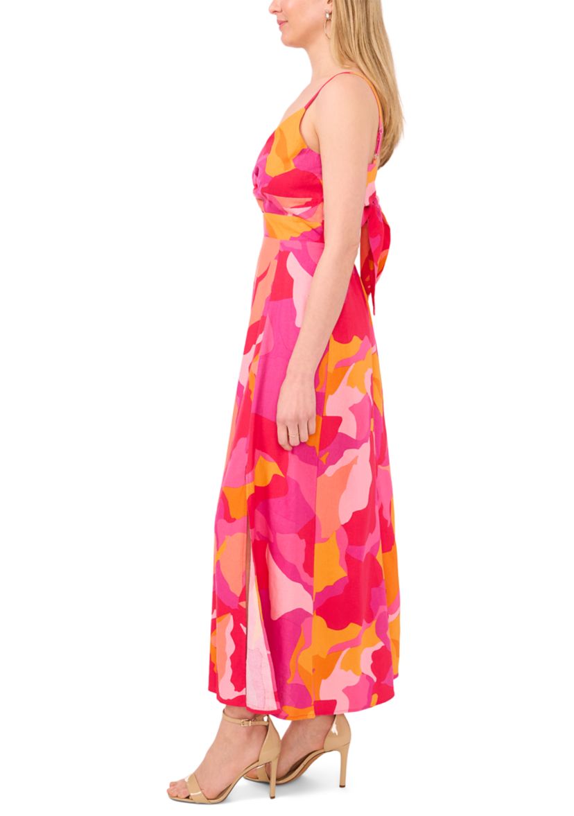 Womens Sleeveless Floral V-Neck Fit and Flare Maxi Dress