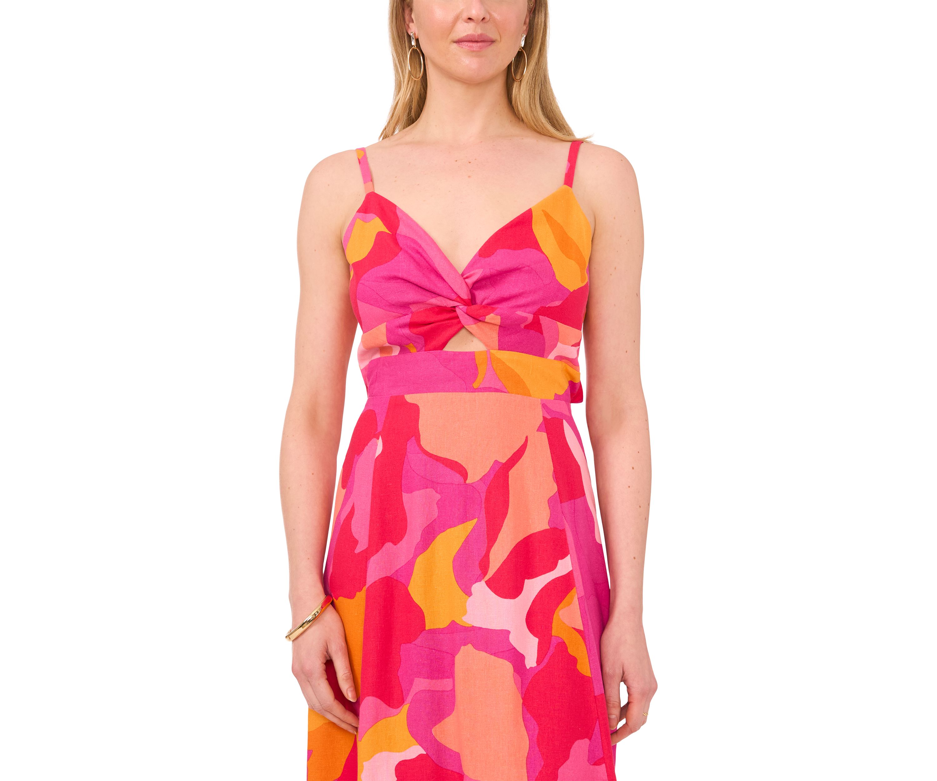 Womens Sleeveless Floral V-Neck Fit and Flare Maxi Dress