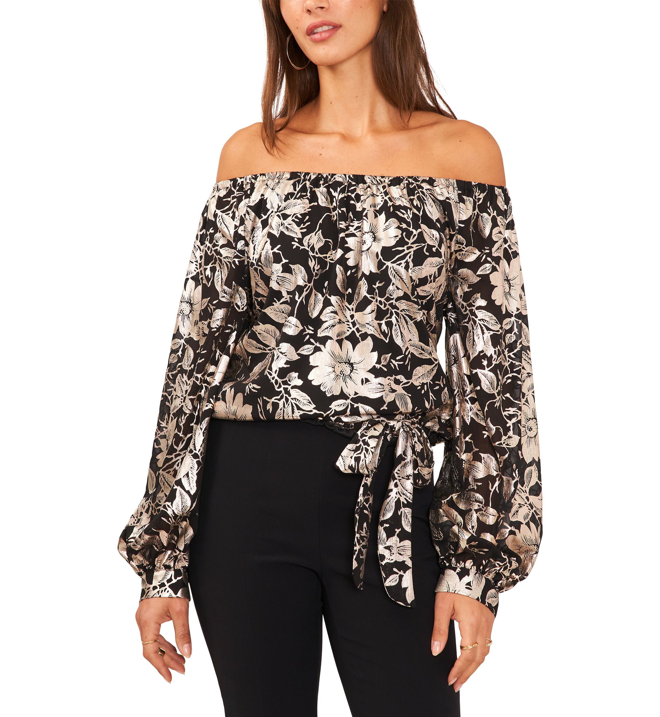 Womens Off the Shoulder Foil Print Top