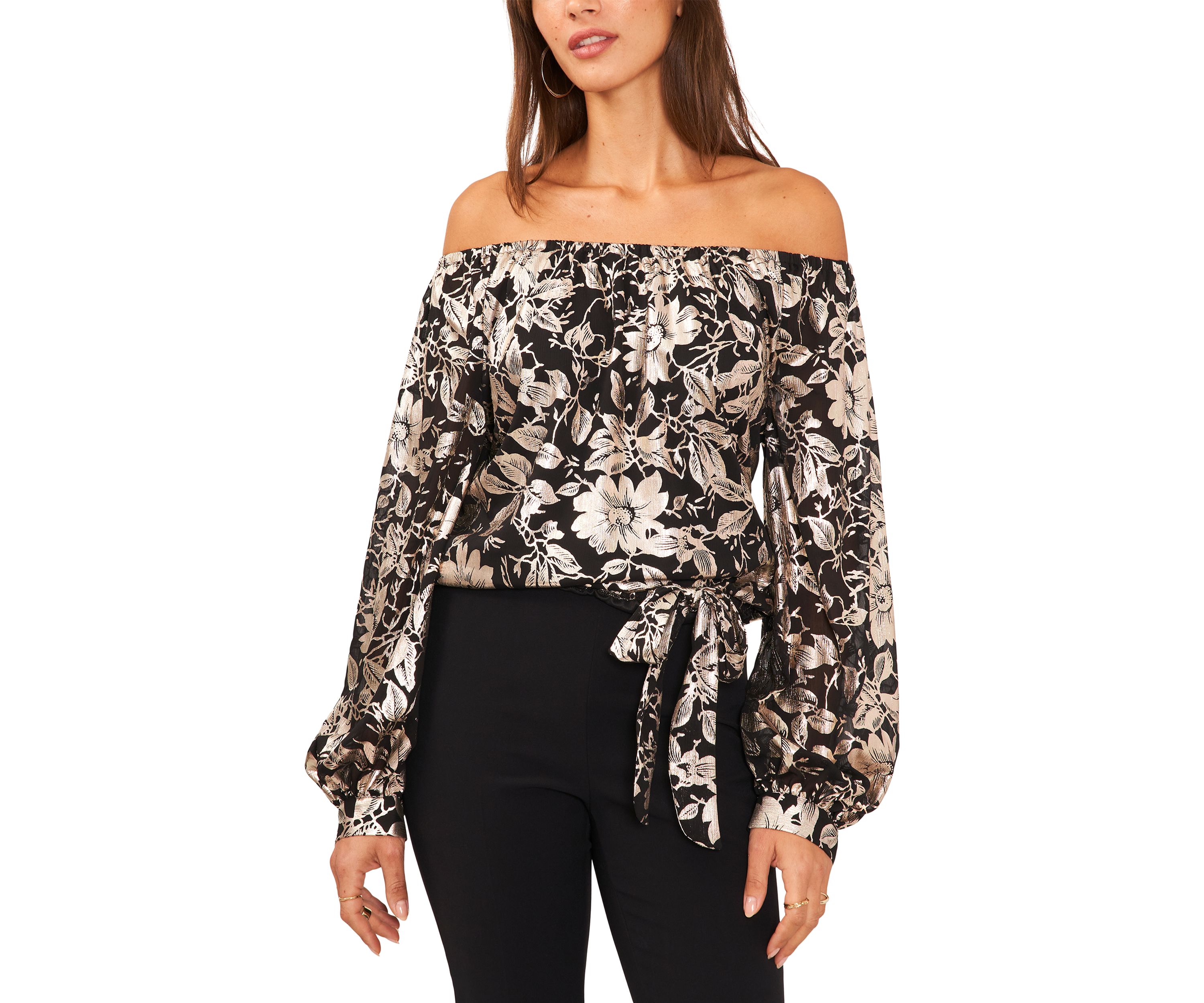 Womens Off the Shoulder Foil Print Top