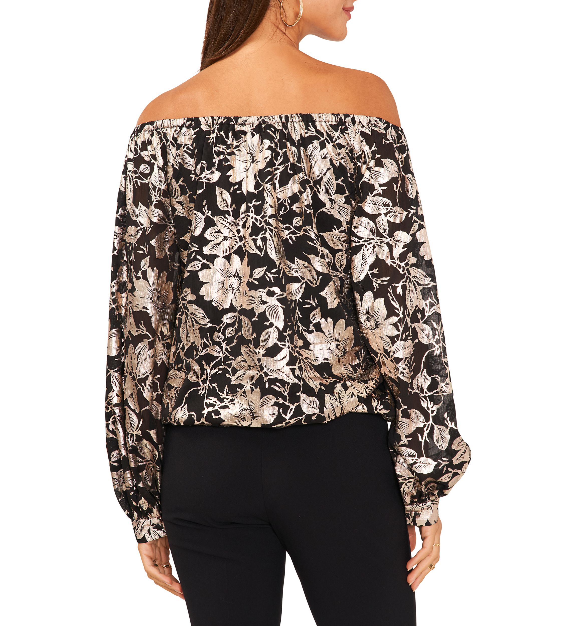 Womens Off the Shoulder Foil Print Top