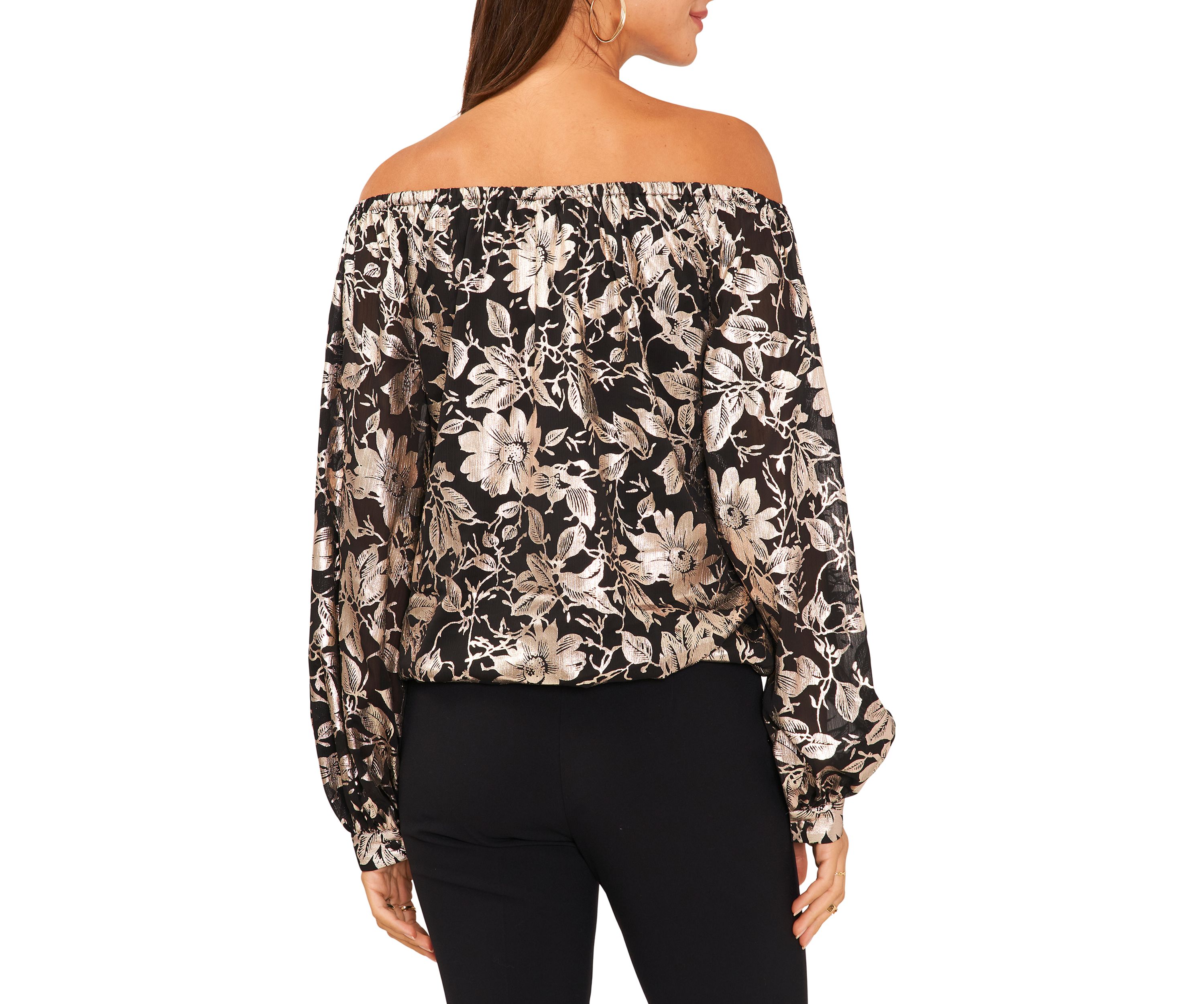 Womens Off the Shoulder Foil Print Top